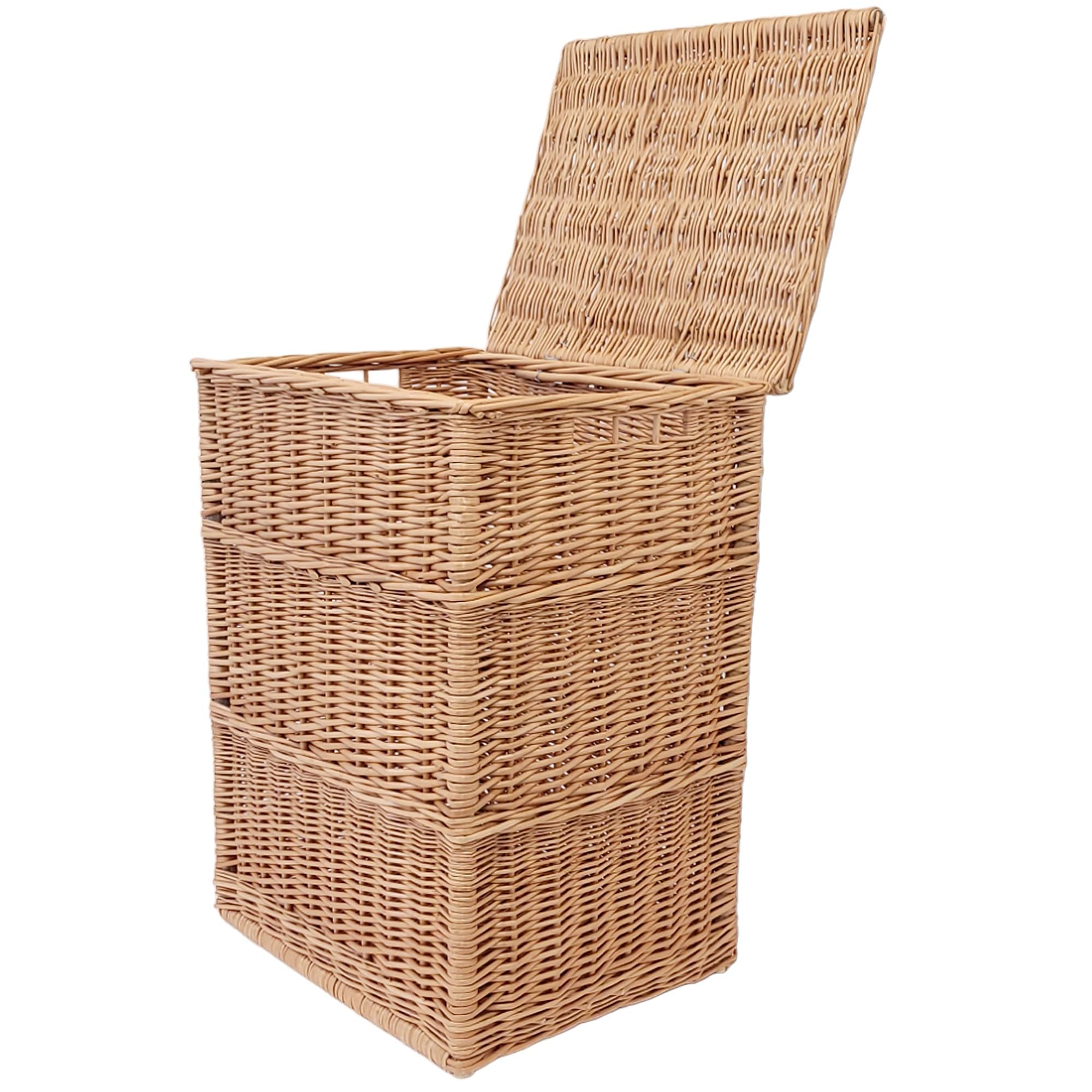 Panier en osier naturel weeco pour linge, vêtements ou jouets, couvercle rabattable et deux poignées de transport. Grand coffre en osier naturel pour vêtements, oreillers et jouets