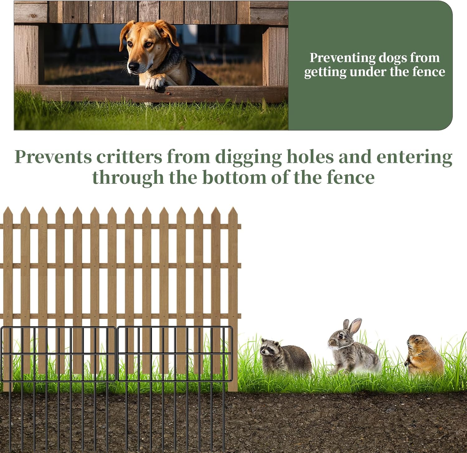 30 Panels Garden Animal Barrier Fence, 32.5ft(L) x 12in(H) No Dig Decorative Fence, 1.2in Spike Spacing Rustproof Metal Garden Fence Border for Dogs Rabbits, Bottom Blocker for Outdoor Yard