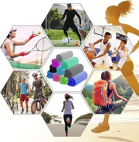 Miniatura 7 de Amgico Paquete de 10 toallas de enfriamiento para el cuello, toalla de hielo transpirable de 40 x 12 pulgadas, toalla de enfriamiento instantáneo