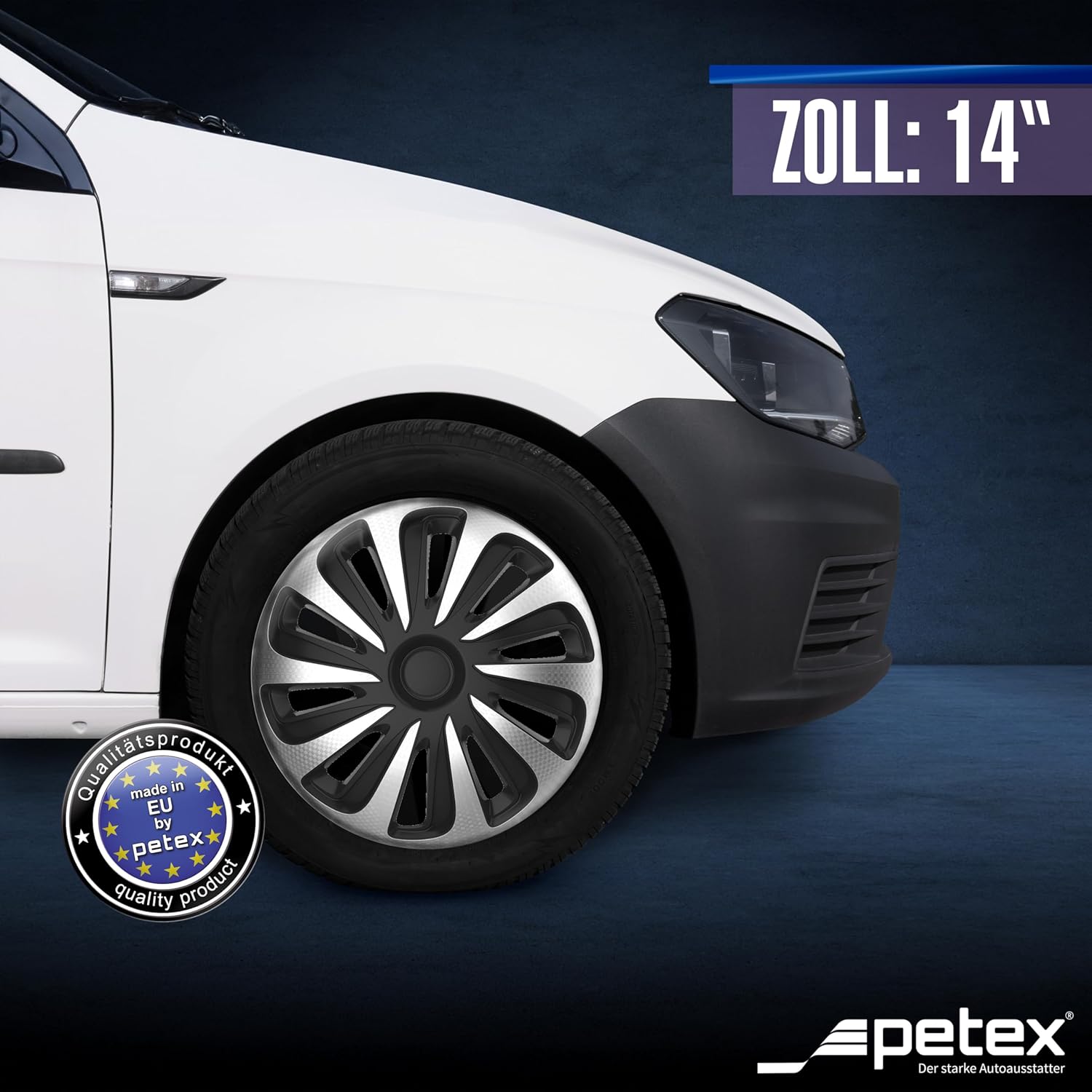 'Petex Caliber Black Silver Wheel Cover Set 14 Wheel Trim Blend