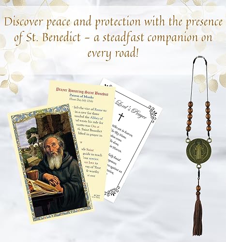 Miniatura 2 de Rosario de San Benito con tarjeta laminada de San Benito, tarjeta de oración del Señor - Rosario de coche de San Benito para espejo retrovisor,