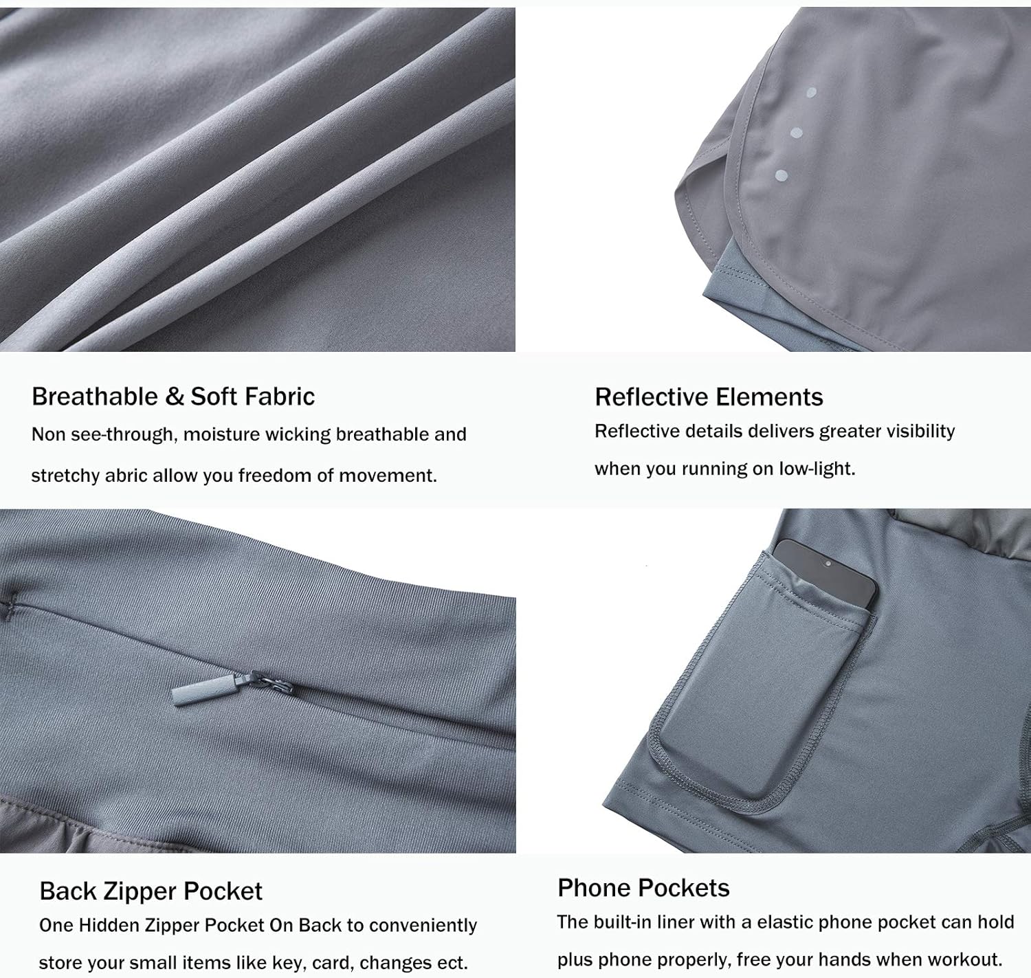 Ksmien Women's 2 in 1 Running Shorts - Lightweight Athletic Workout Gym Yoga Shorts Liner with Phone Pockets - Image 4