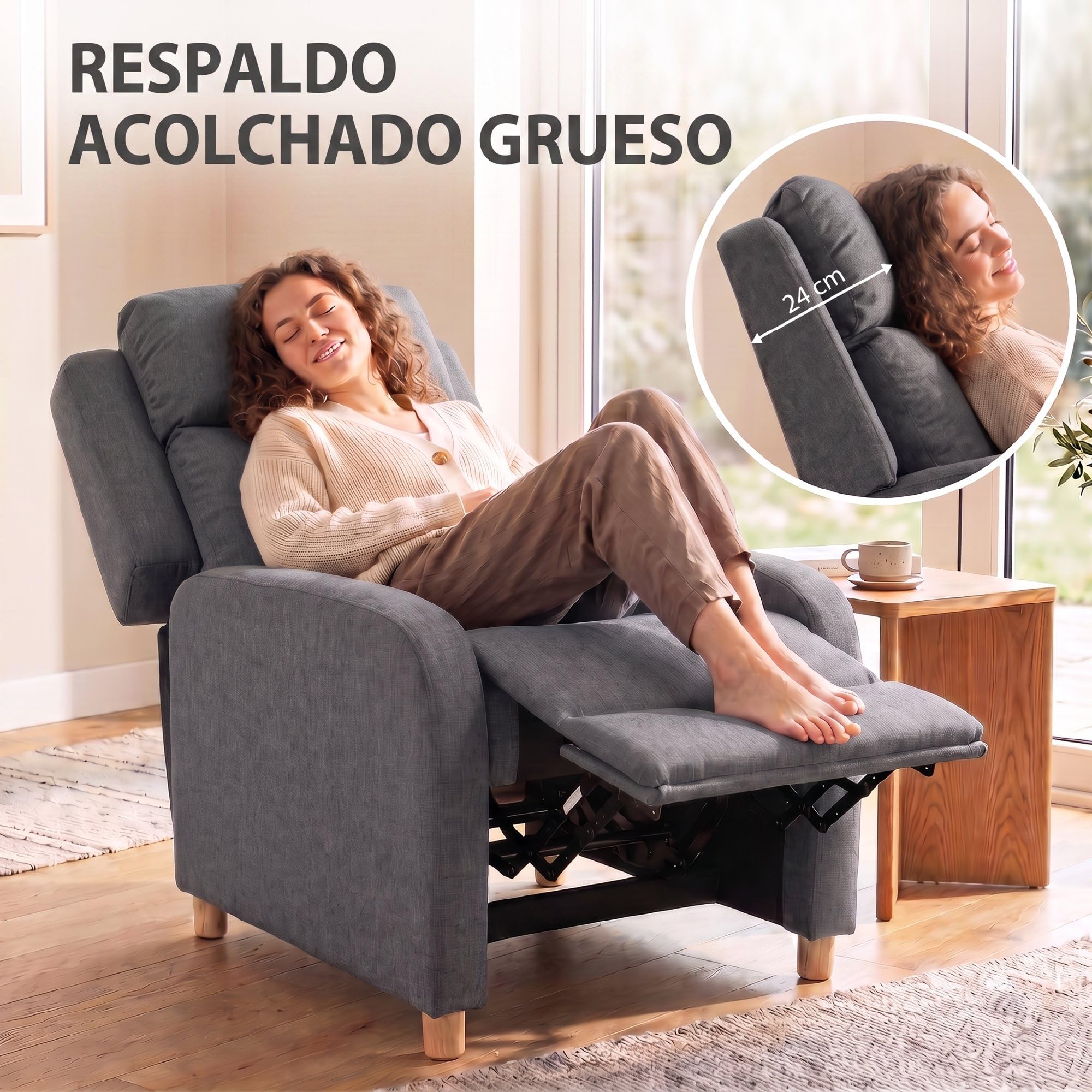 HOMCOM Sillón Relax Reclinable, Sillón Reclinable Manual, Gris Oscuro