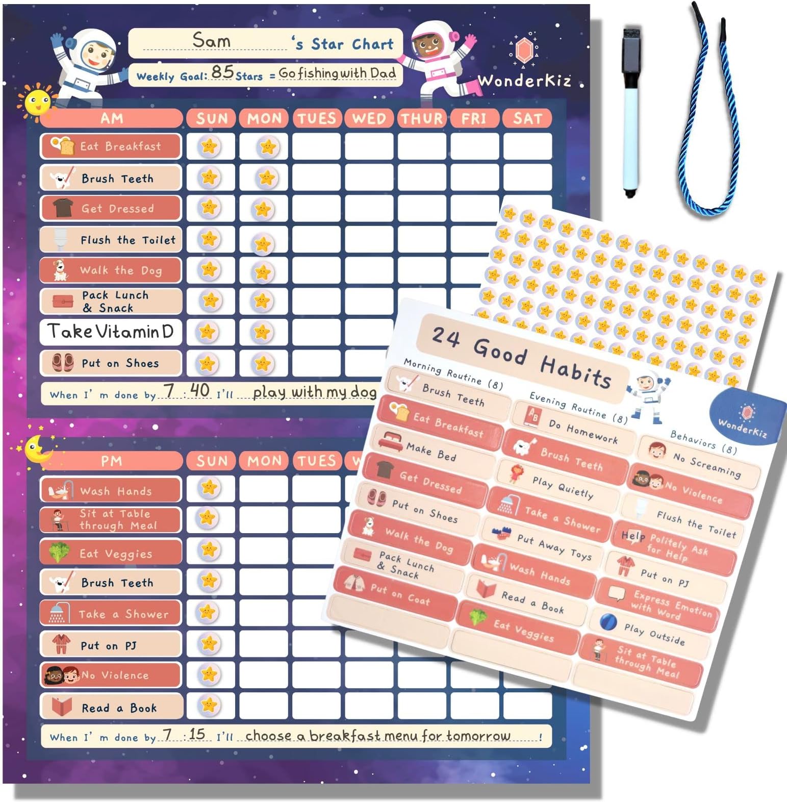 Behavior Chart for Kids at Home - Designed by Real Mom for Positive Parenting- ADHD Daily Tool for Kids - Star Reward Chart -Thick Magnet, Dry Erase, Hanging Option - Visual Schedule