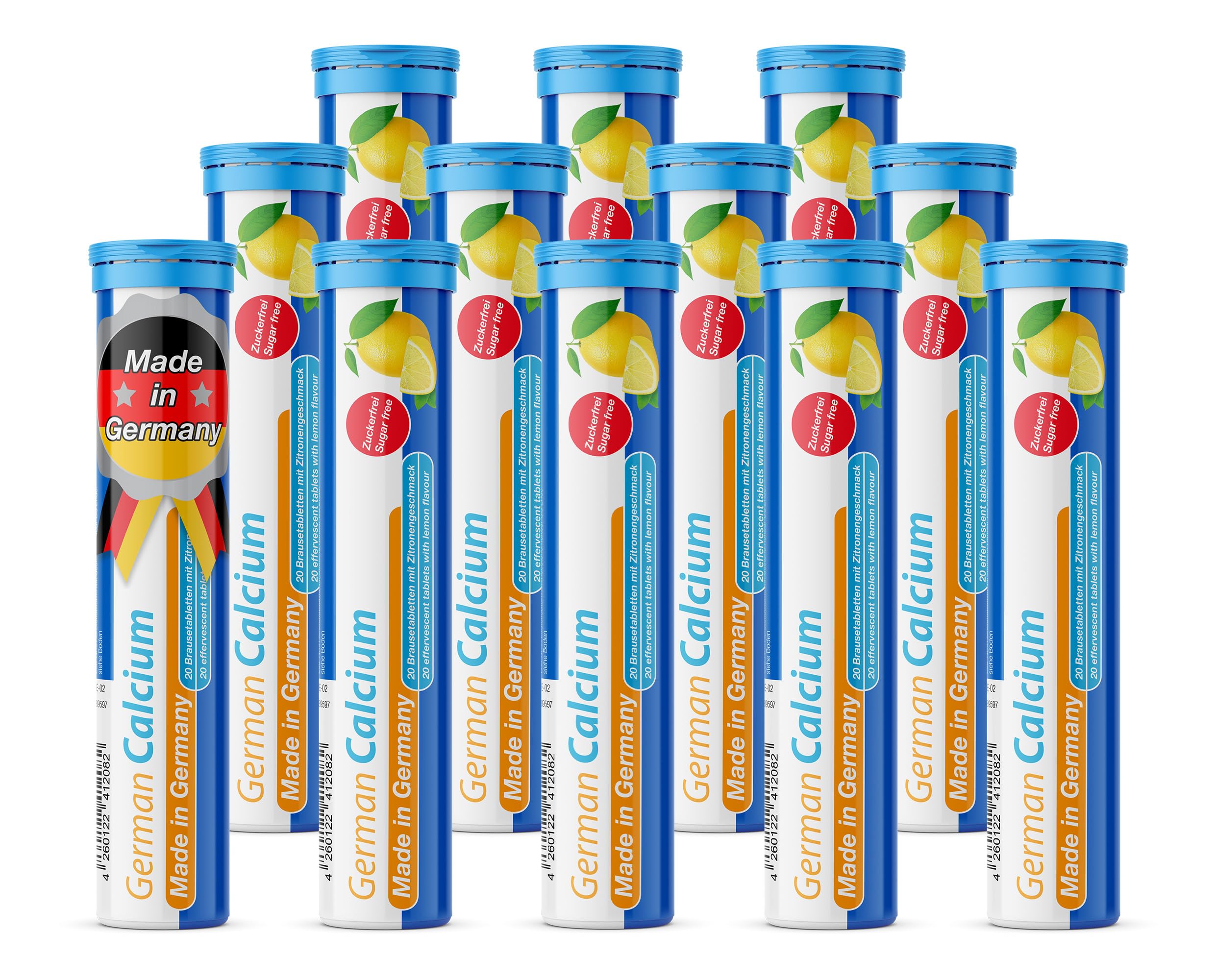 Calcium 500 mg - 12 x 20 effervescent Tablets - Lemon Flavor - T&D Pharma German Calcium - Made in Germany