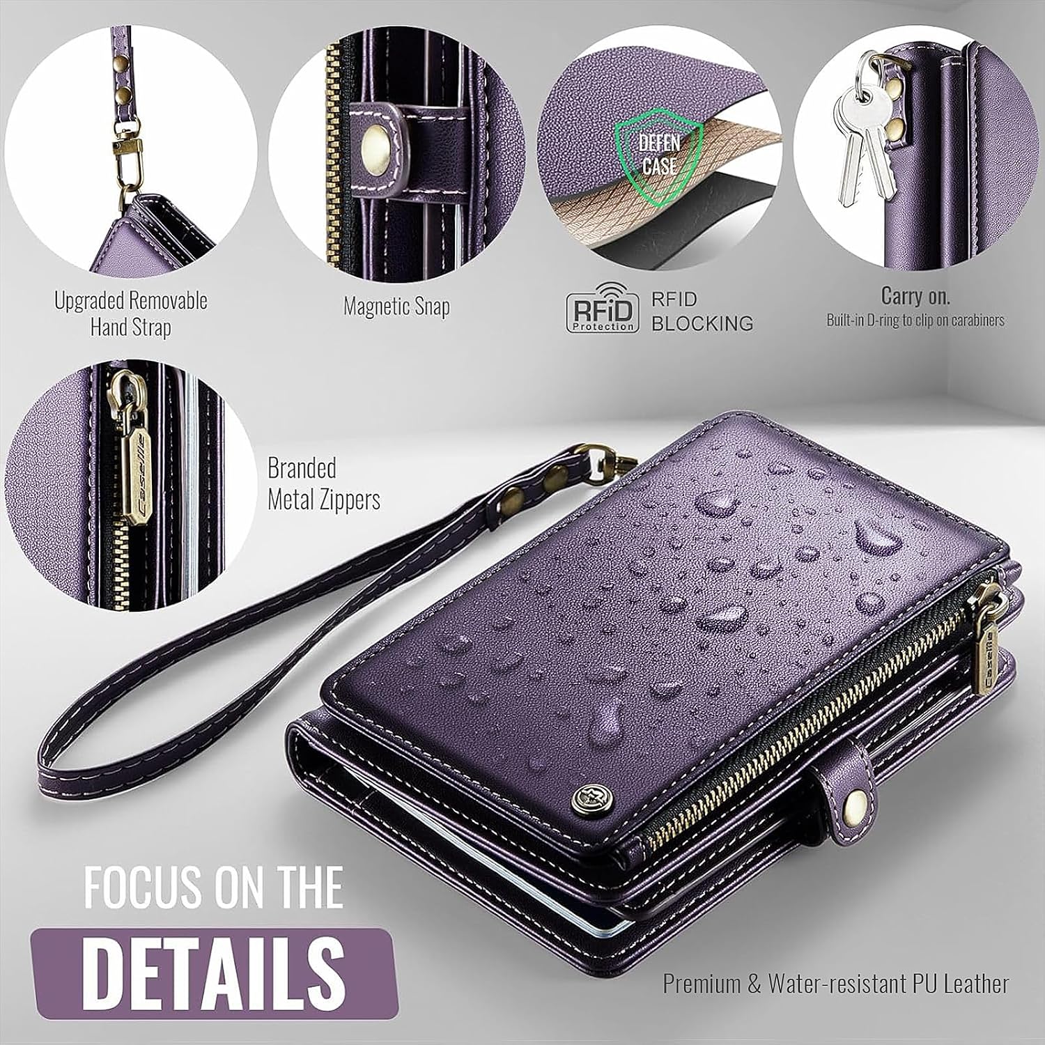 Travel Passport Holder Wallet with AirTag Slot, RFID Blocking Family Document Organizer, 11 Card Slots & Zipper Pocket for Money Tickets, PU Leather Wristlet Bag for Women Men, Purple