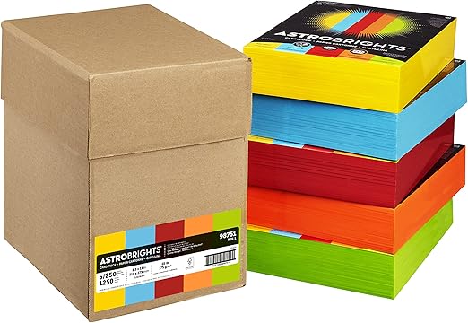 Astrobrights Color Paper, 8.5” x 11”, 24 lb/89 gsm, “Brights” 5-Color Assortment, 500 Sheets (Pack of 5) (99608)