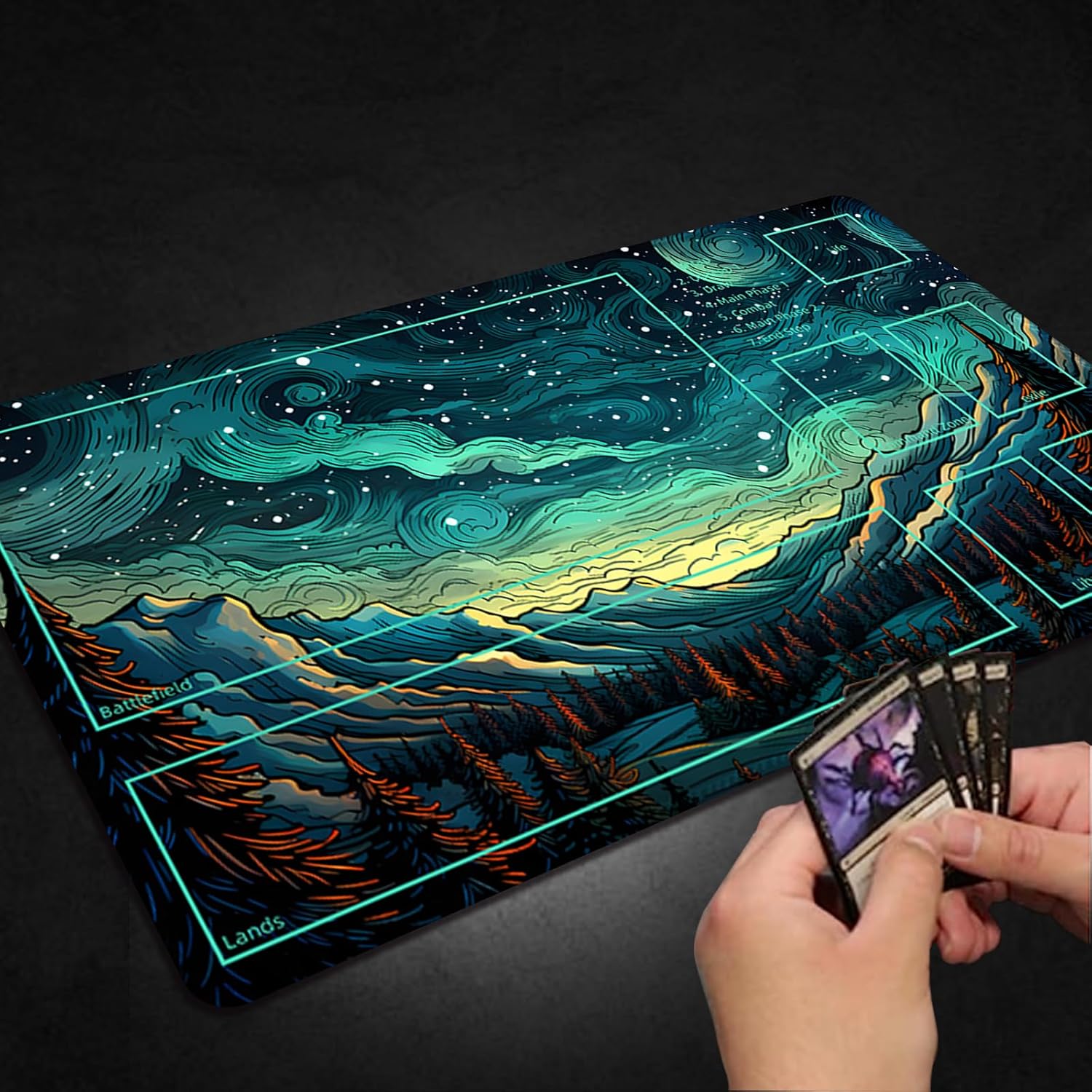 Playmat for MTG with Free Storage Bags - Game Mat 24 x 14 inches TCG and Board Game Mats for Cards (with Zones Magic Mat 1)