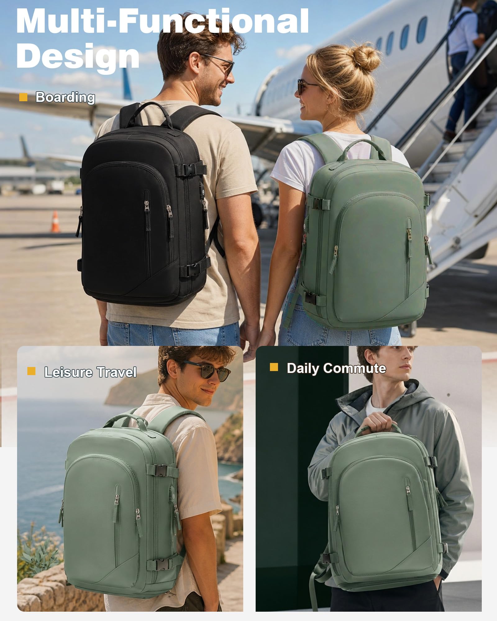 Groß Reiserucksack Vakuum Rucksack Handgepäck Flugzeug Easyjet Handgepäck 45x36x20 Rucksack Herren Damen Mit Laptopfach/Schuhfach Travel Backpack Carry Ons Luggage Mit Vakuumsystem Grün