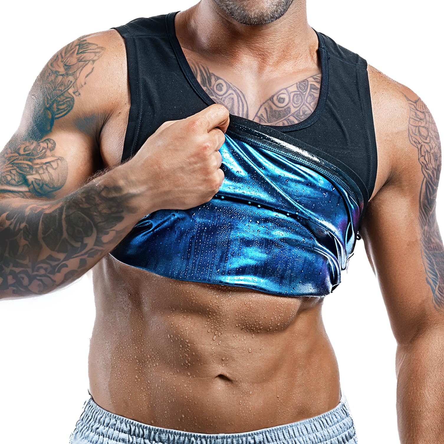 Sweat Spark Men's Sweat Vest - Enhance Your Workouts and Boost Weight Loss Efforts with Increased Sweating and Compression Technology (L) Black