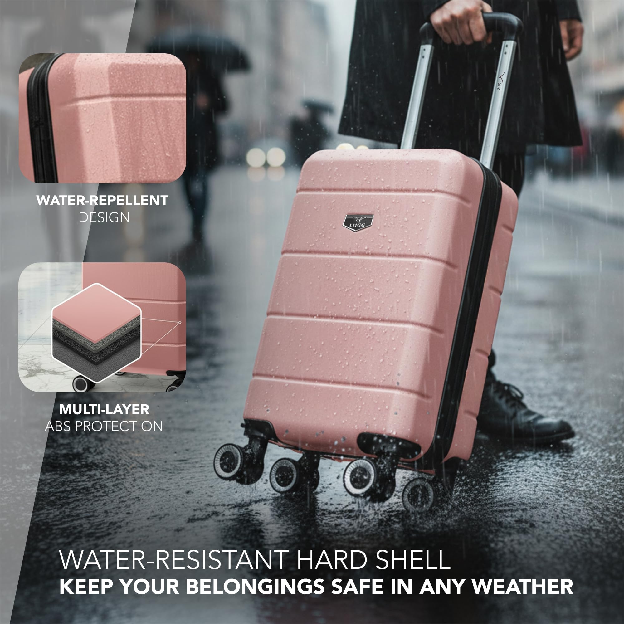 LUGG - Jetset 40cm Suitcase - 40x30x20cm- Ryanair Compatible - Underseat Size - Hard Shell ABS - Spinner & Removable Wheels - Lightweight Travel Luggage- Cream/Brown — view 123