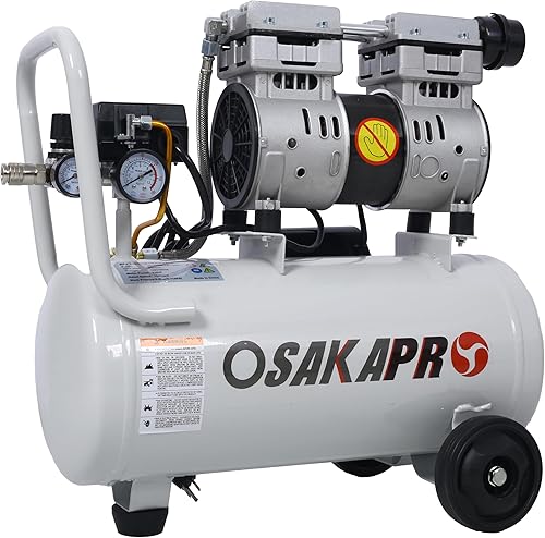 Miniatura 7 de Potente compresor de aire de 8 galones: bomba de aire eléctrica ultrasilenciosa sin aceite de 70 dBA, 115 PSI, portátil con ruedas y mango para el