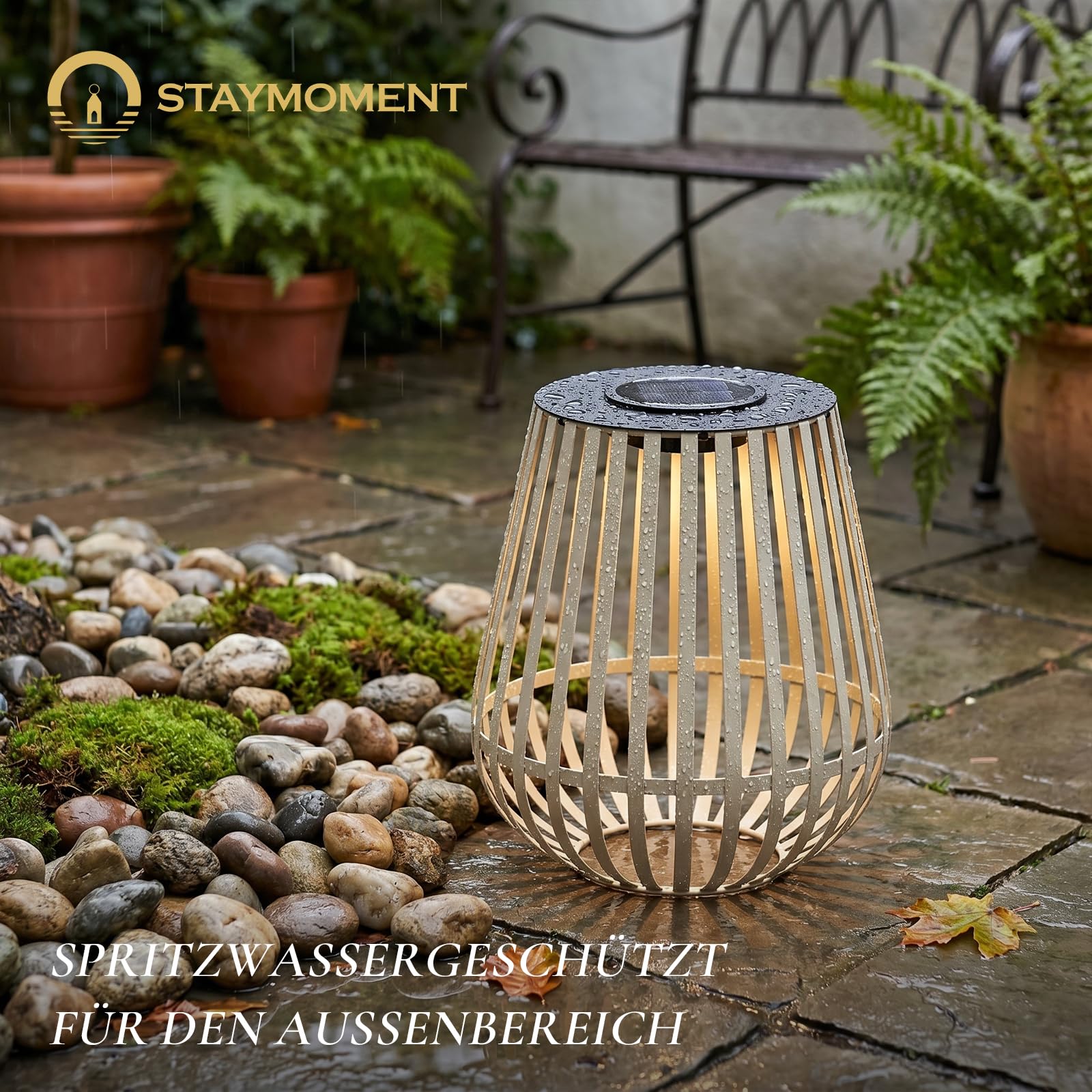 Große Solar Laterne Outdoor: Aufladbar Garten Laternen für draußen wetterfest aus hochwertig Metall Gartendeko Solarlampe als Balkon Deko modern
