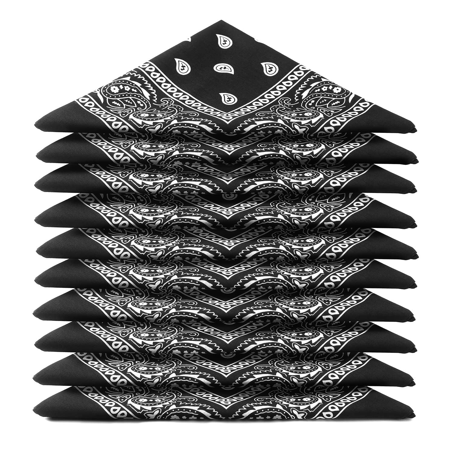 KARL LOVEN Pack of 10 bandanas 100% Cotton Paisley Neckerchief Head Neck Scarf (Pack of 10, Black)