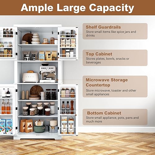 Miniatura 6 de HLR Armario de almacenamiento de despensa de cocina de 72 pulgadas, armario de despensa independiente, armario de cocina con soporte para