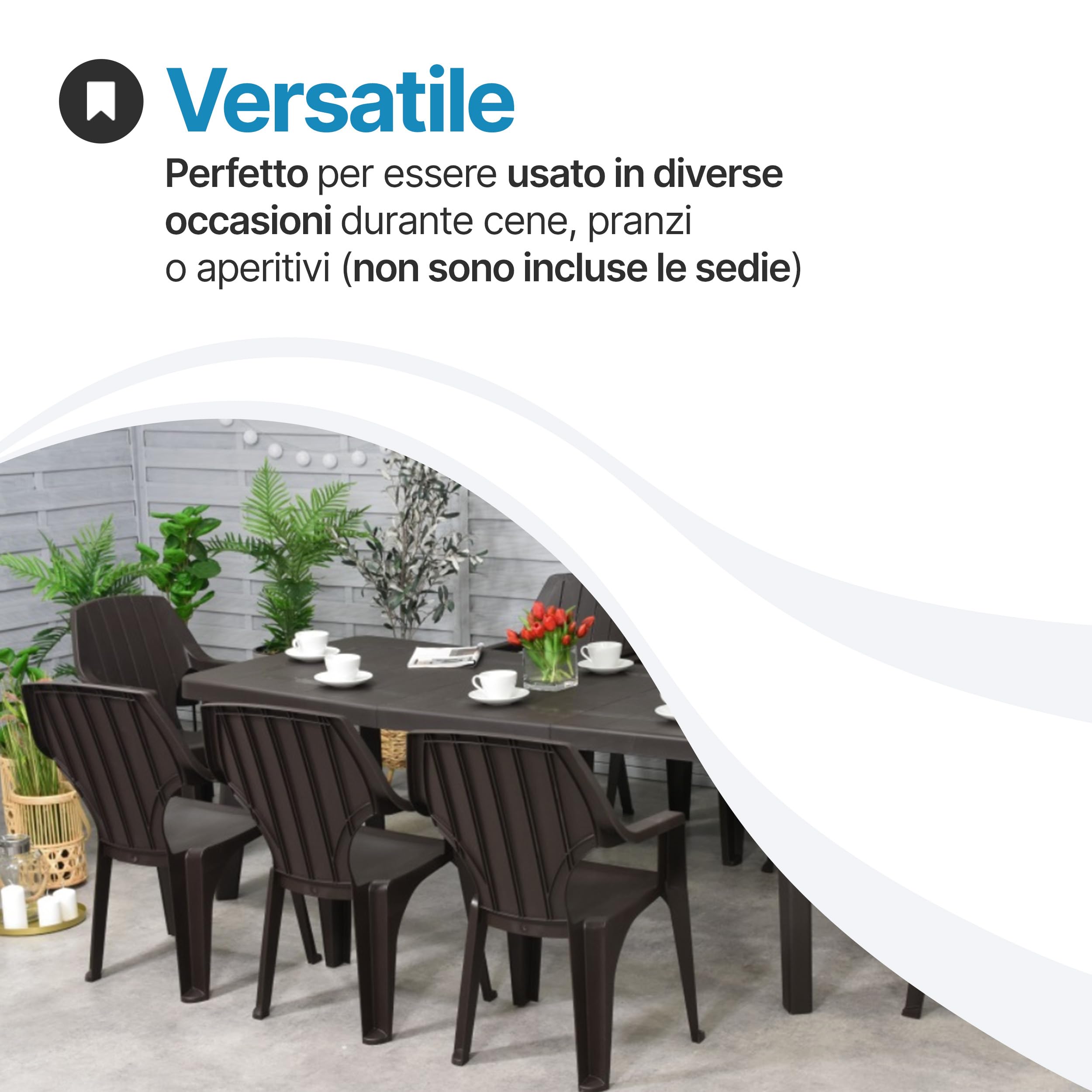 Tomaino - Tavolo da Giardino Allungabile in Plastica Berg - Gambe Smontabili e Design Salvaspazio 160/220x90x74 cm - Tavolo da Esterno Richiudibile e Prolungabile New Antracite