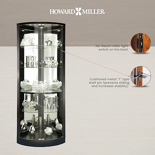 Miniatura 4 de Howard Miller Jaime Corner Curio Cabinet 680-609 - Decoración del hogar con acabado satinado negro, cuatro estantes de vidrio ajustables, vitrina de