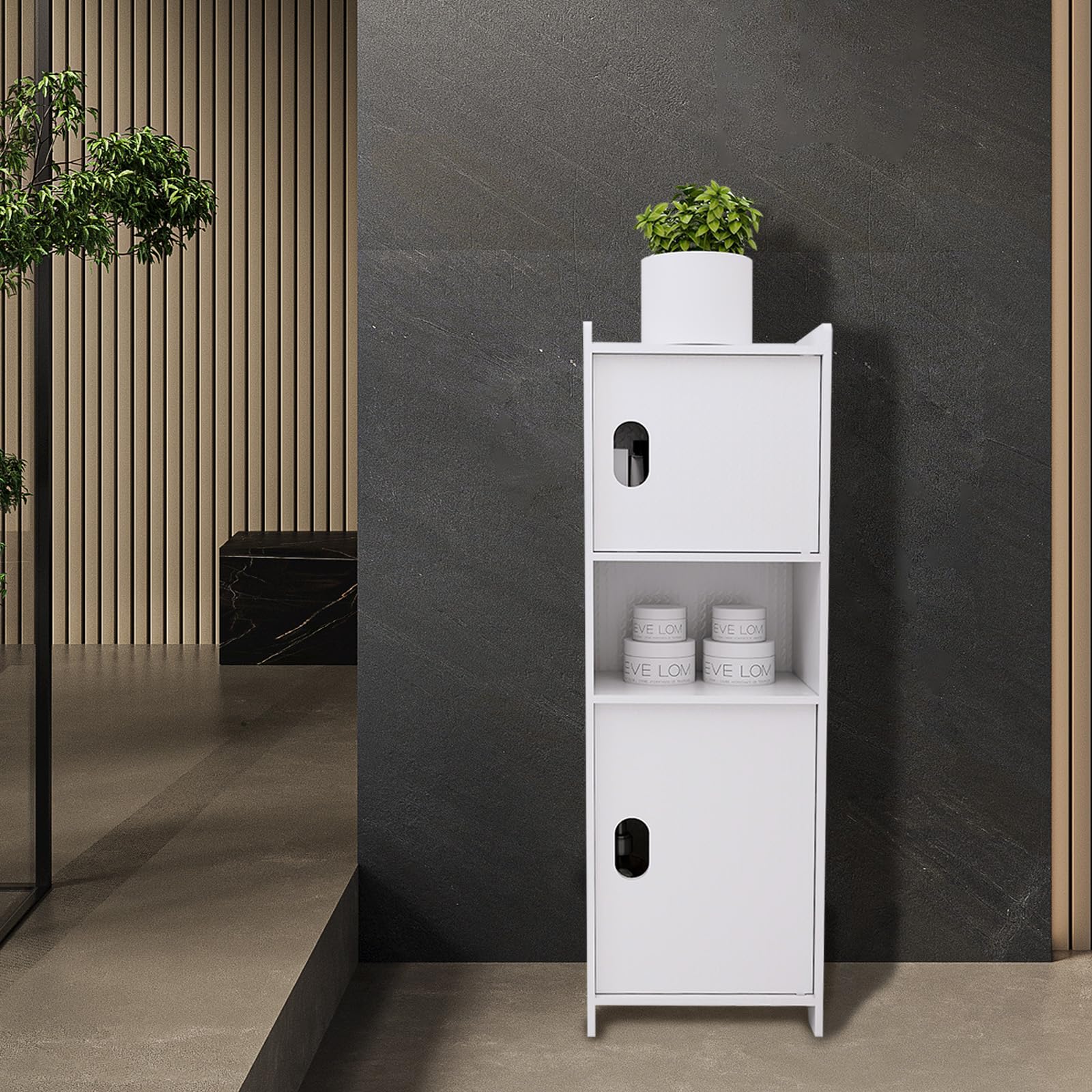 LANTUS Pequeño Mueble de Almacenamiento para Inodoro, Mueble de Baño con Soporte para Papel Higiénico con Armario y Estante Regulable - 24 * 20 * 72 cm - Blanco