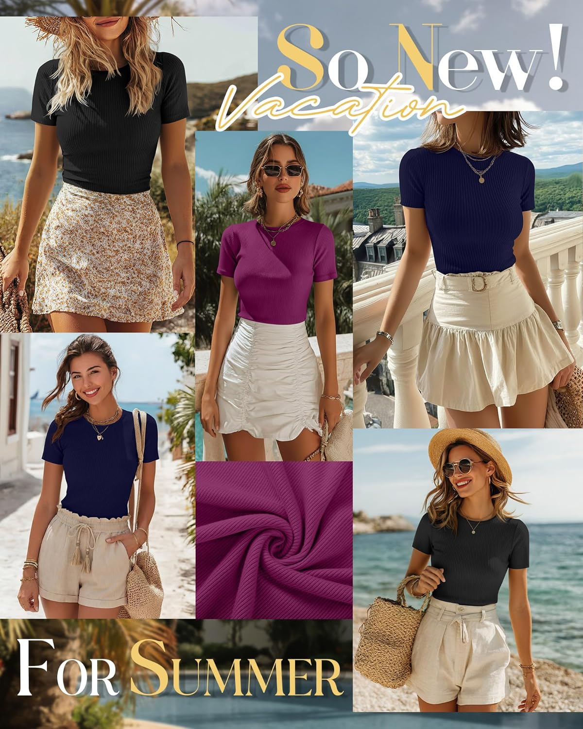 Ficerd 3 Pack Women's Ribbed T-Shirts, Cotton Short Sleeve Basic Tees Crewneck Fitted Tops Casual Shirts 2026 Summer Trendy - Image 5