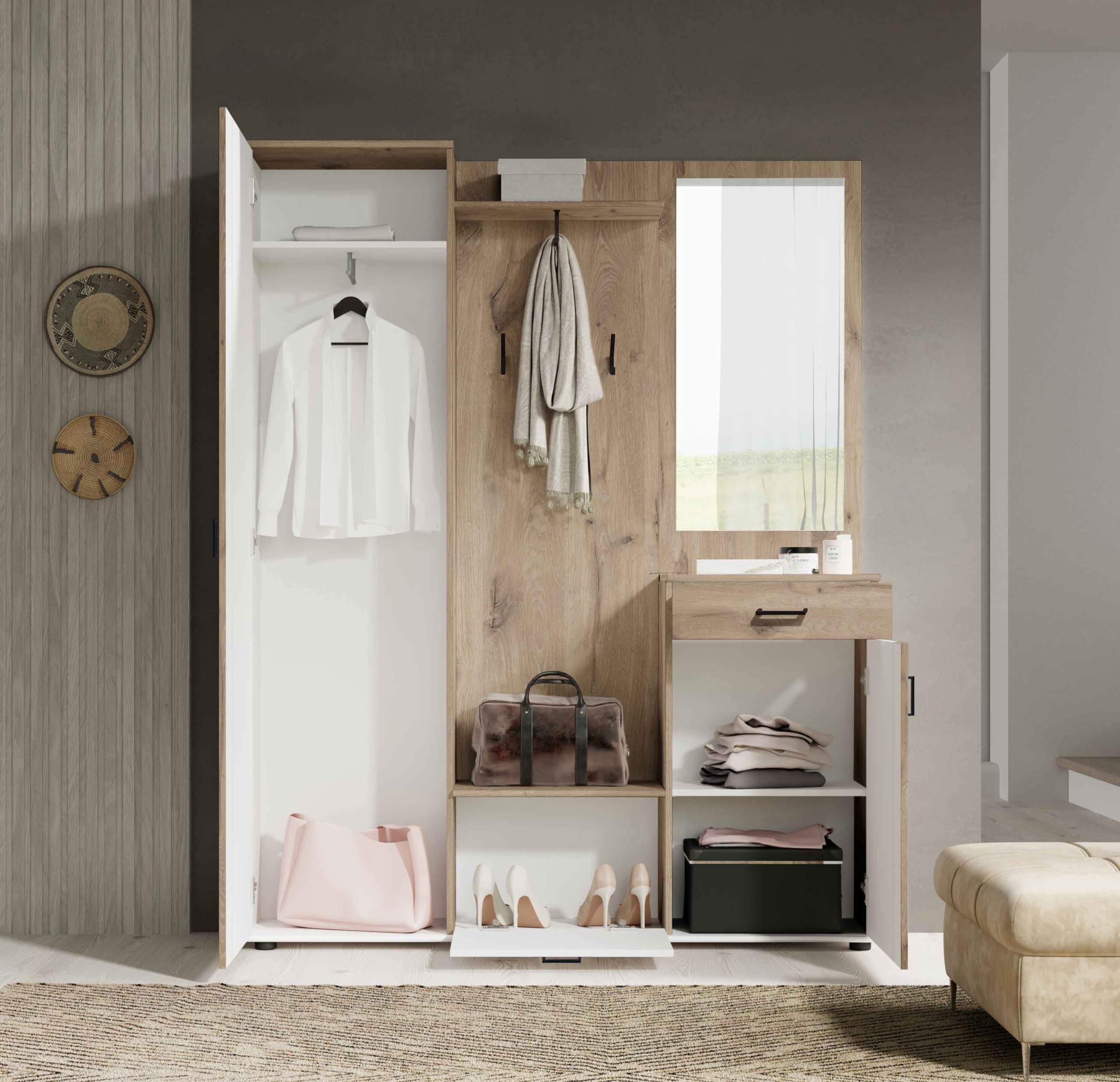 AVANTI TRENDSTORE - Pit - Armadio da ingresso in legno laminato con specchio incluso, disponibile in tre colorazioni. Dimensioni: LAP 145x188x30 cm