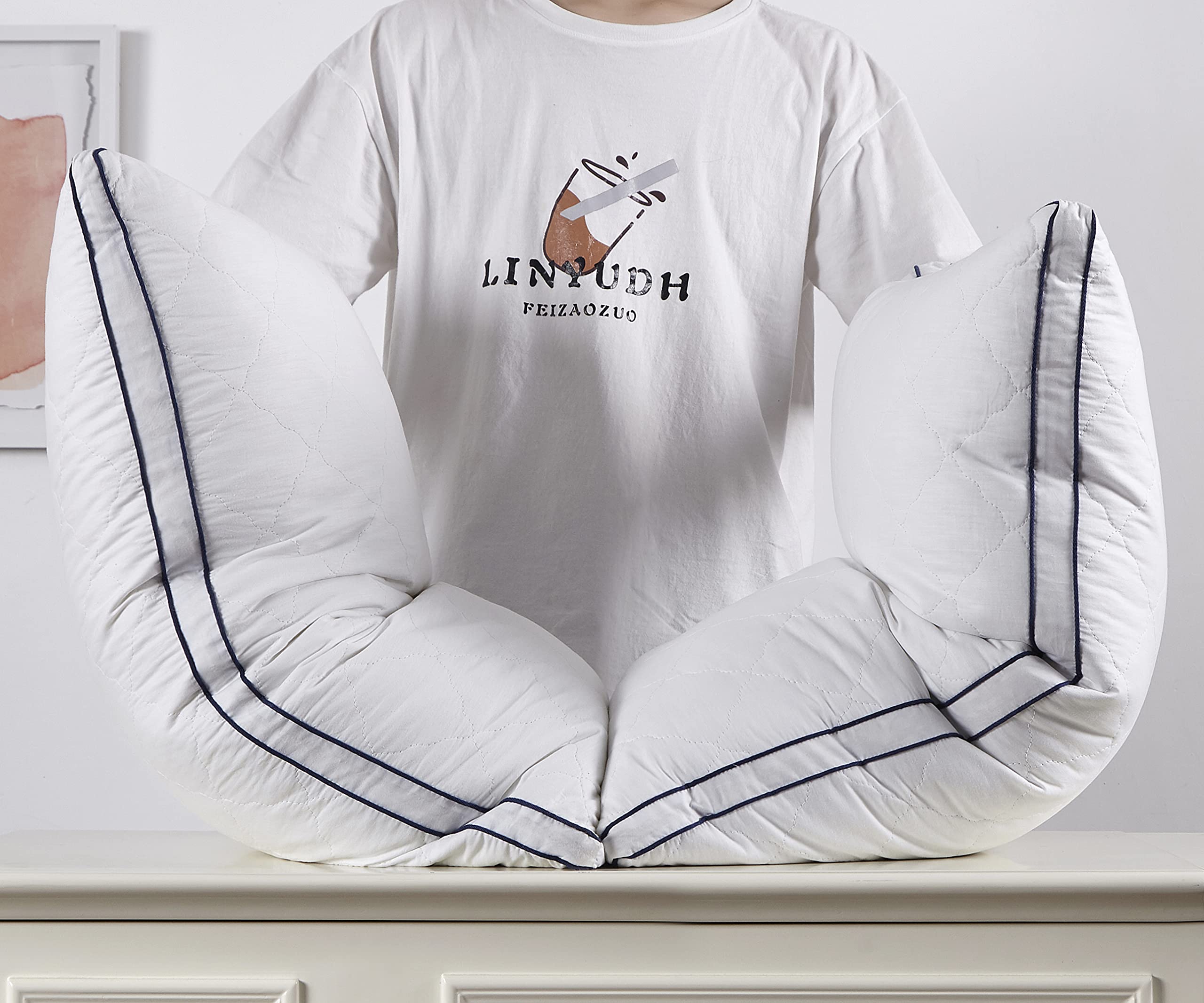 Photo 1 of WONINOUT Goose Down Feather Pillows-Luxury Hotel Feather Bed Pillow for Sleeping-Hypoallergenic Cotton Cover-King Size 2Pack-White36x20inch