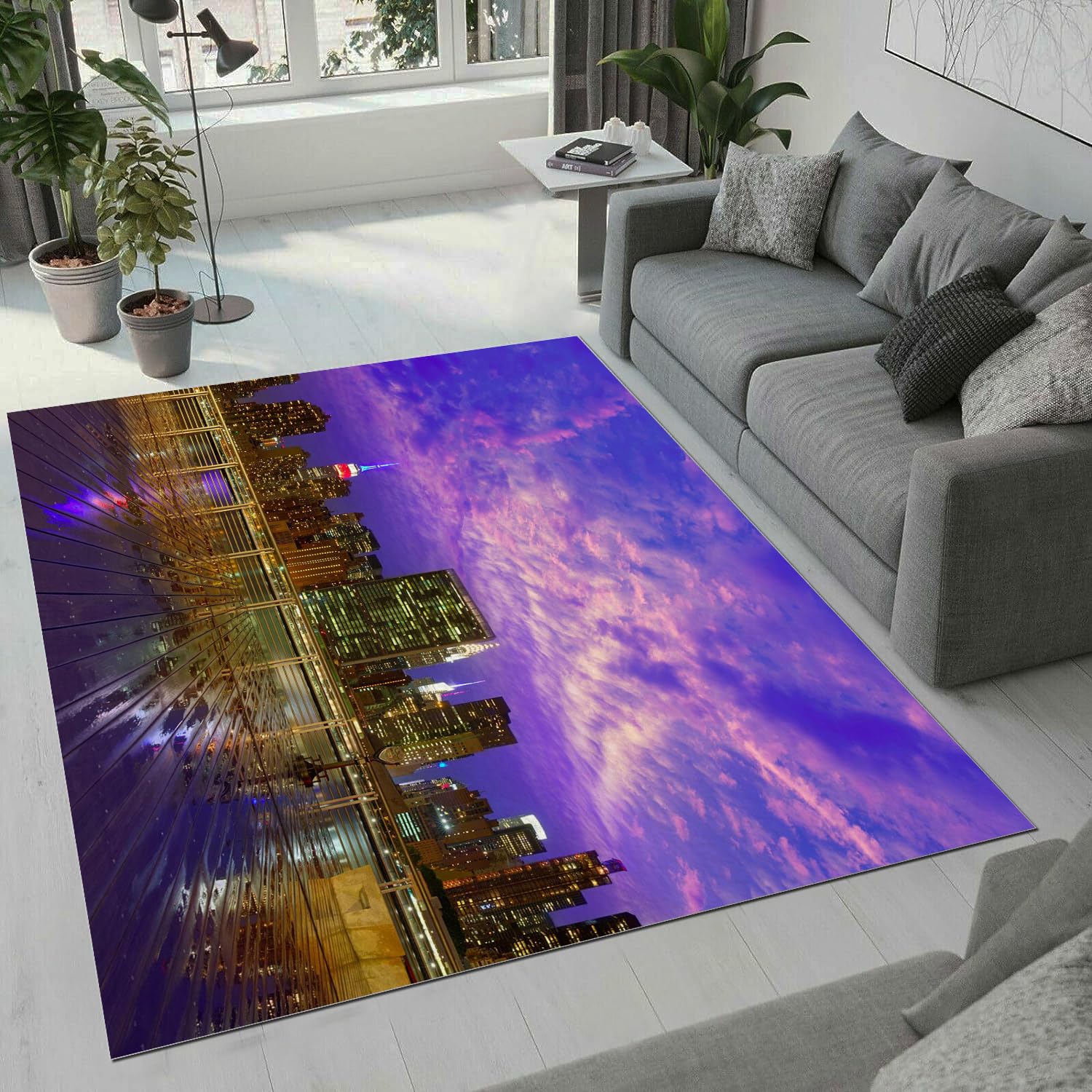Tapis New York au salon pour créer un coin lecture cosy et chaleureux