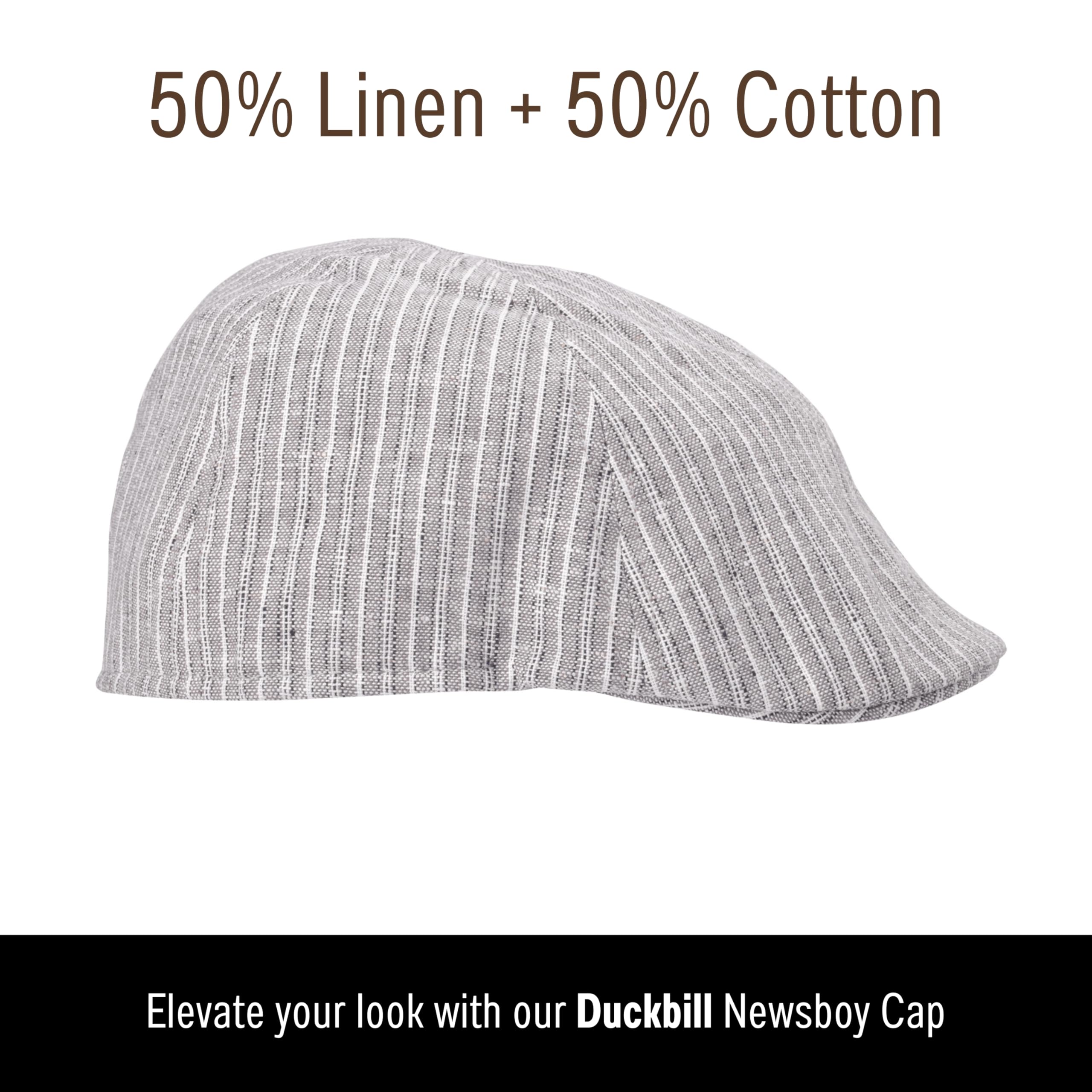 Bigalli Duckbill Newsboy Hats for Men Cotton + Linen Soft Versatil Casual Flat Cap Golf Newsboy Cap | Darl Stripes Size M | Boinas para Hombre | Gatsby Hats Duckbill Hats for Men