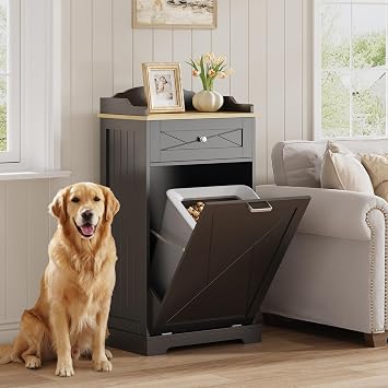 kepptory Dog Feeding Station with Storage Drawer,Black&Brown
