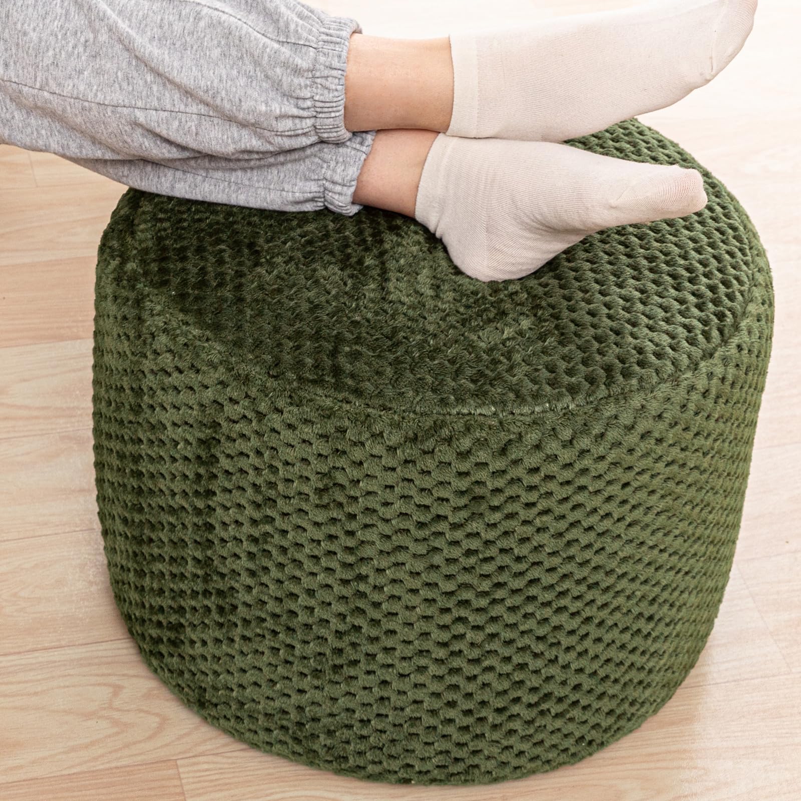 Ottoman Foot Rest Stuffed Round Boho Floor Poof Seating Armchair Foot Stool Floor Cushion Bean Bag Pouf Ottoman 18x18x14 Inch Forest