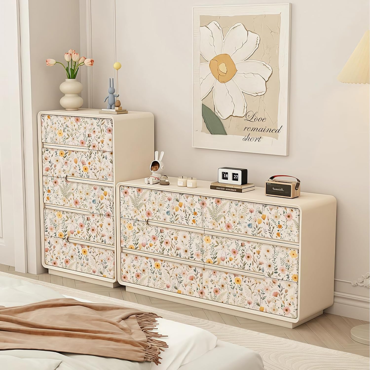 Pink Wildflower Peel and Stick Wallpaper - Vintage Boho Watercolor Ditsy Floral, Renter Friendly 17.3"x393" for Wall & Furniture