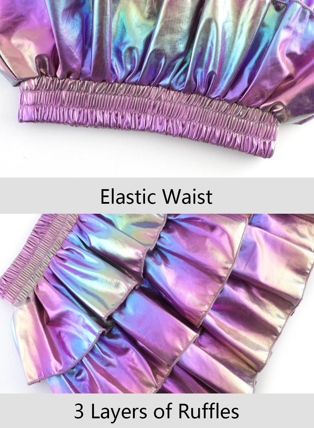 DAXIANG Girls 3 Layer Metallic Skirt with Built-in Shorts Ruffle A Line Skirt for Girls Party Birthday 4-13 Years - Image 4