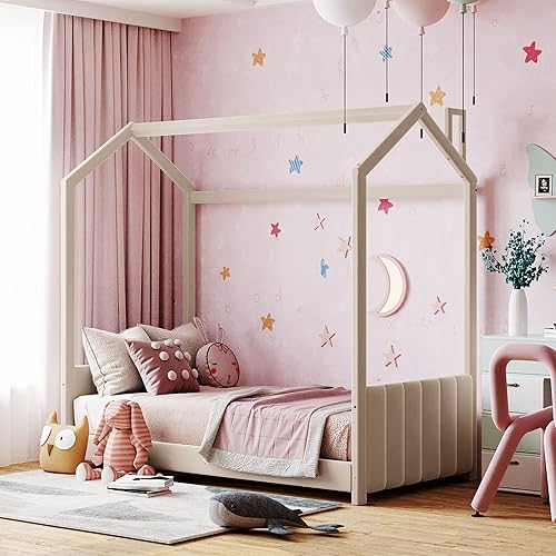 Miniatura 10 de Cama de casa individual para 2 niños camas de casa dobles compartidas para niños cama de madera para niños pequeños cama Montessori cama individual