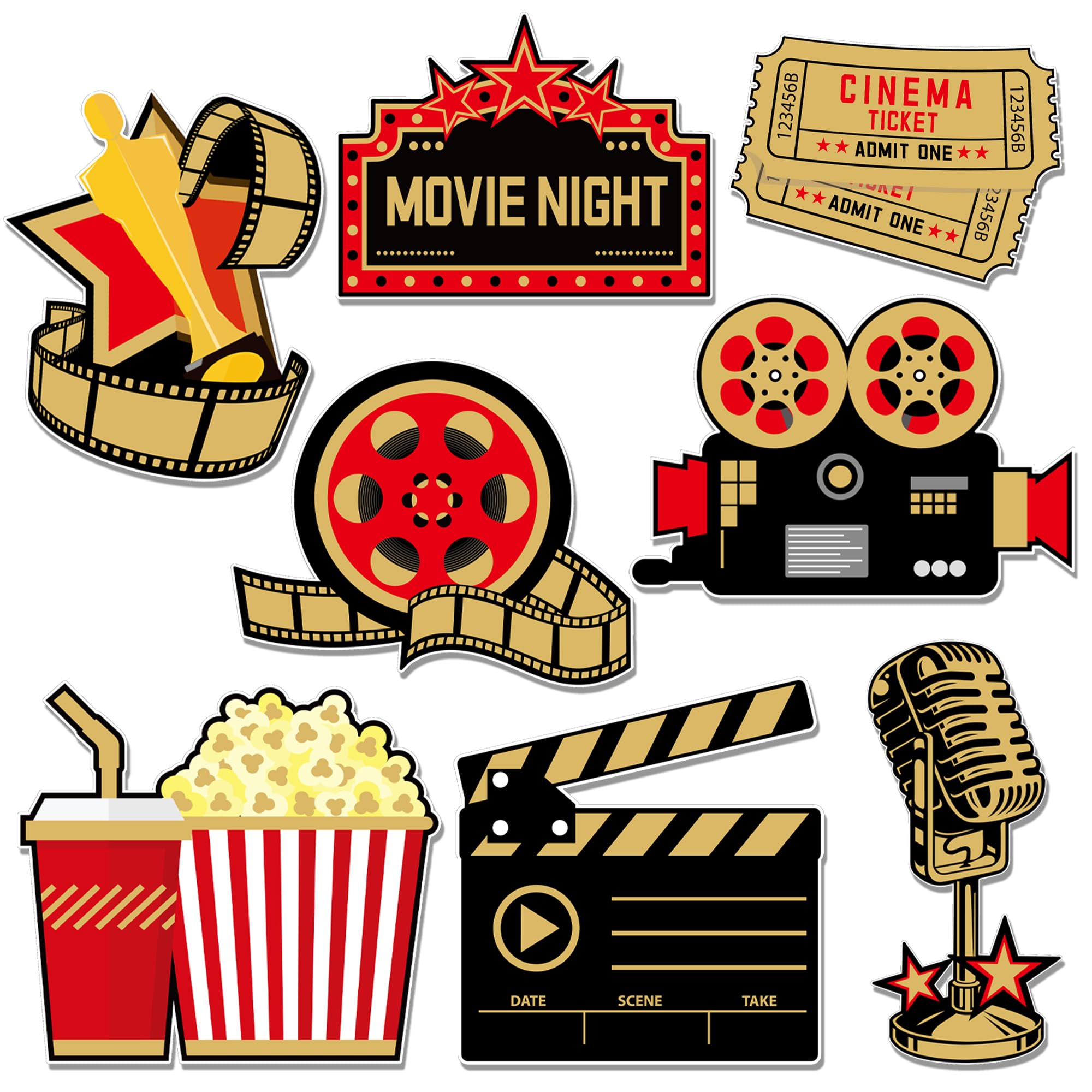 Vuzvuv 40Pcs Movie Party Night Paper Cutouts with 80Pcs Glue Points,Movie Theme Night Cut Outs Bulletin Board Decorations for Birthday Party Theme Decor Supplies