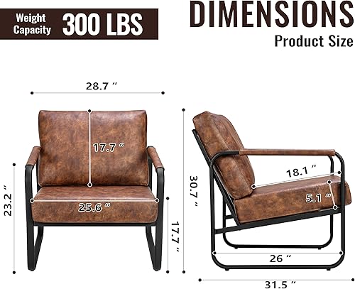 Miniatura 2 de PrimeZone Silla decorativa moderna de mediados de siglo, cómoda silla de piel sintética, sillón con acolchado y cojín extrasuave, silla ergonómica