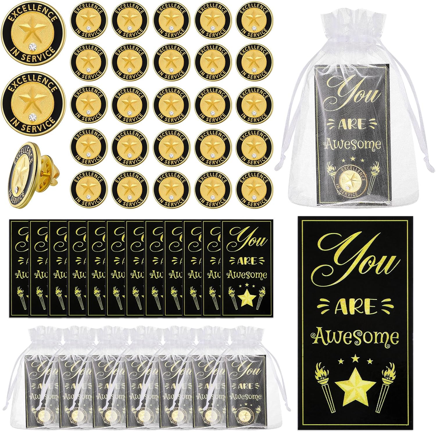 50set Employees Recognition Pin Bulk Volunteer Appreciation Gift 50 Card Bag Thank You Difference Employee of the Month Service Certificate Lapel for Coworker Team
