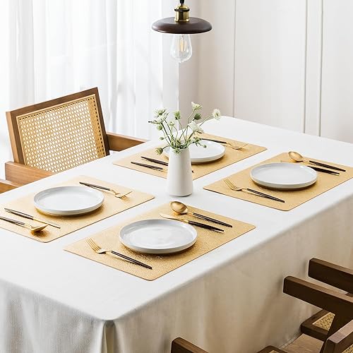 Miniatura 2 de Jovono Juego de 4 manteles individuales de piel sintética, impermeables, lavables, fáciles de limpiar, resistentes al calor, tapete de vinilo para