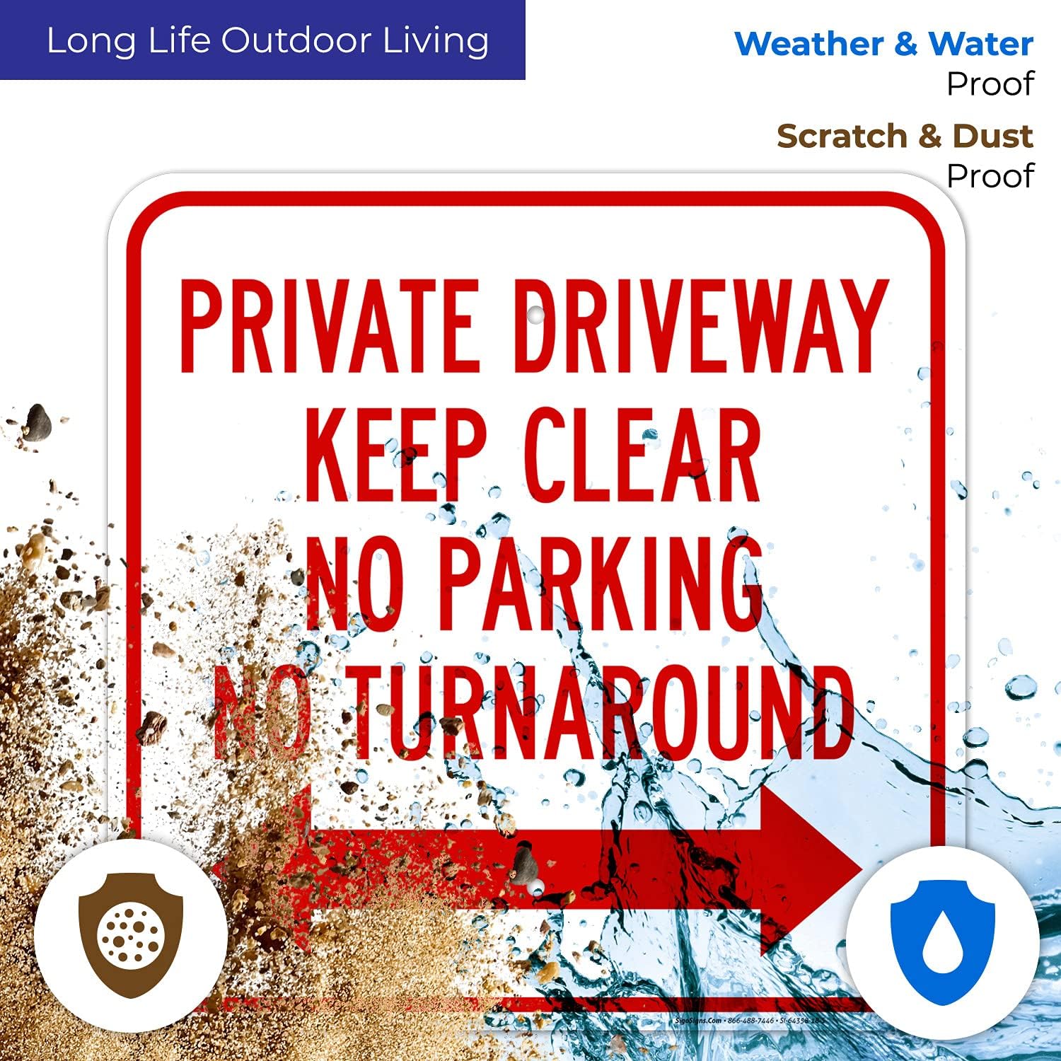 Private Driveway Keep Clear No Parking No Turn Around Bidirectional Arrow Sign, 18x18 Inches, Rust Free .063 Aluminum, Fade Resistant, Made in USA