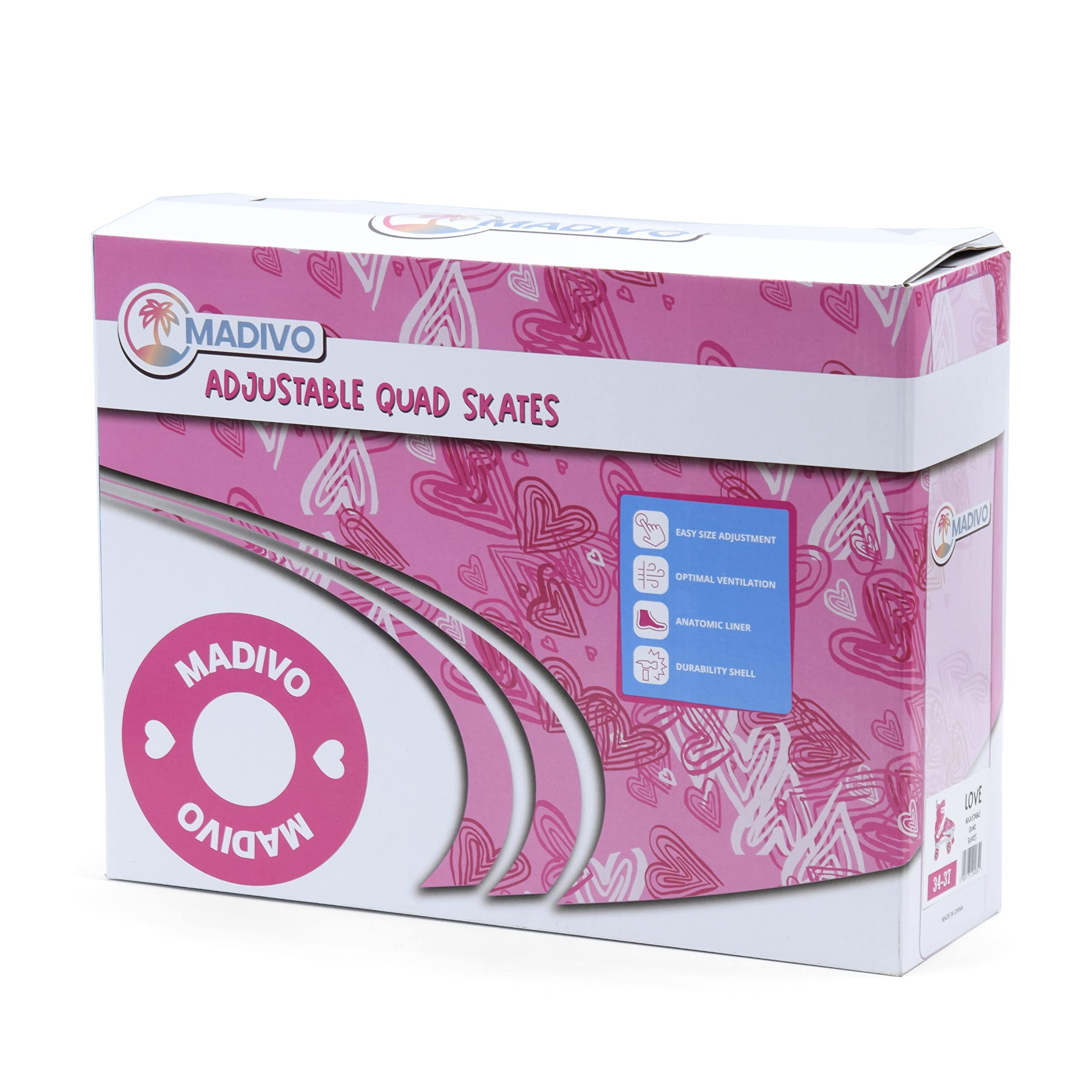 MADIVO Tropic Patins à roulettes réglables pour Enfant | Idéal pour Filles et Femmes | Patins à roulettes réglables | Blanc/Bleu | Tailles : 30-33, 34-37