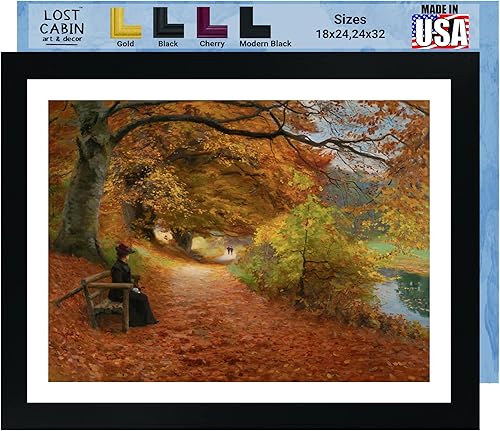 Miniatura 1 de Cabaña perdida un camino boscoso en otoño por Hans Andersen Brendekilde  Impresión enmarañada en marco plano negro  Reproducción de pinturas de