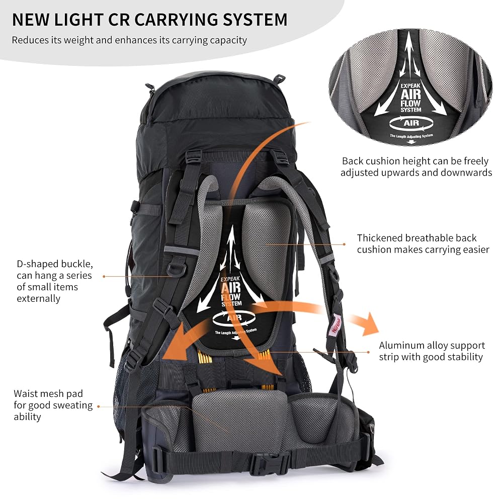Sac à Dos Randonnée Opetdo 70L - Nylon Imperméable Avec Housse - Ultraléger Pour Trekking Et Camping