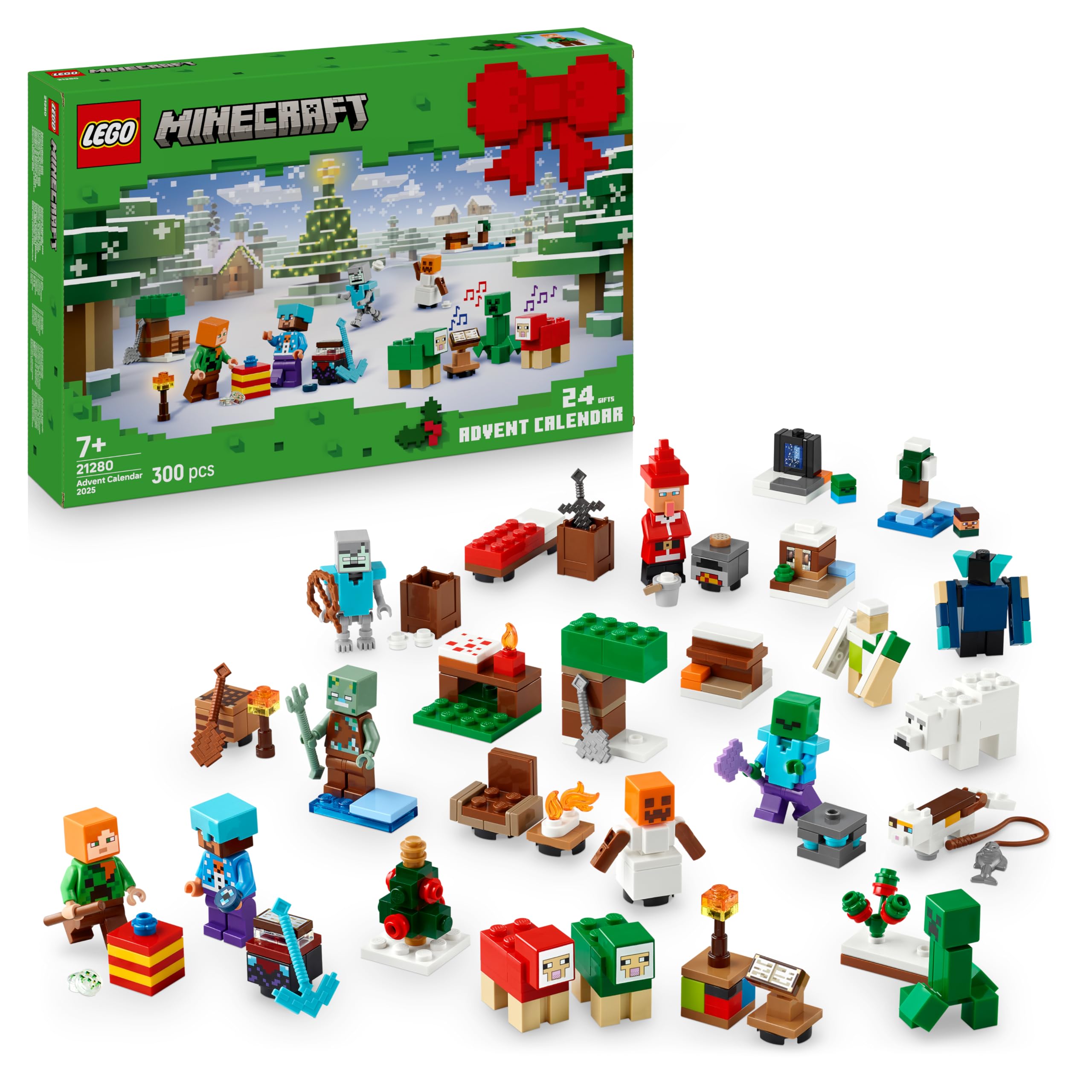 LEGO Minecraft Adventskalender 2025 - Spielzeug für Jungen & Mädchen ab 7 Jahren - 24 Überraschungen inkl. Minifiguren & Mini-Modellen - Kinder Spielset - Gaming Geschenk zum Advent - 21280
