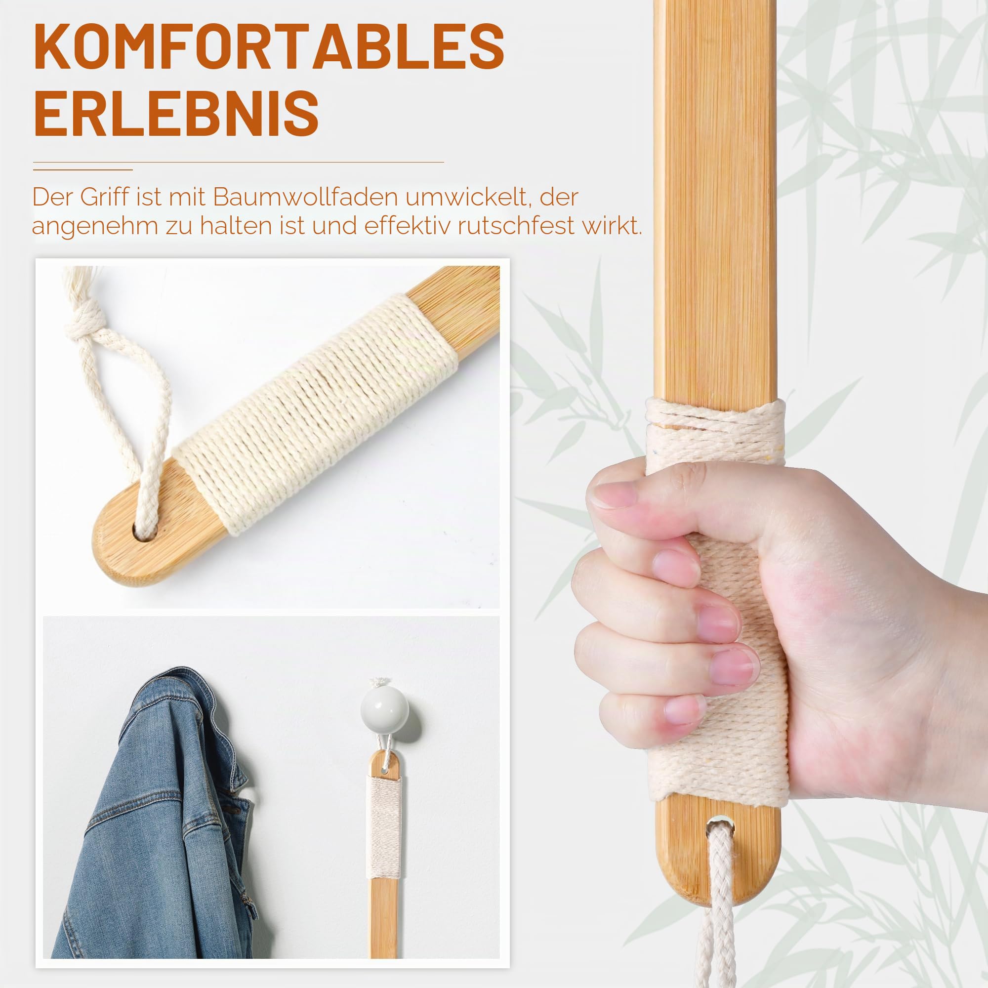 NURENDER Rückenkratzer Bambus, 55cm Extra Langer Griff Back Scratcher, Kratzhand Rückenkratzer, 2 in 1 Rückenmassagegerät und Körperkratzer für Erwachsene, Schwangerschaft, ältere Menschen