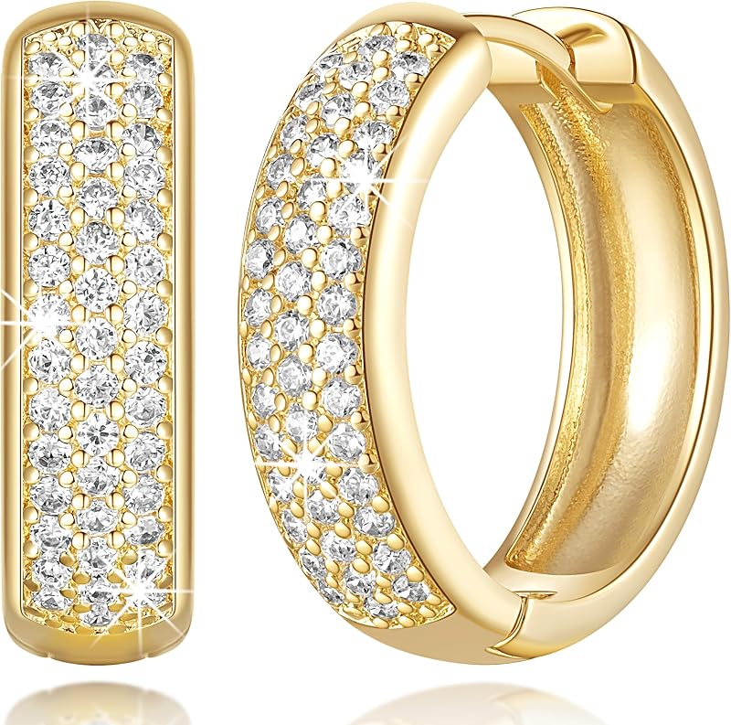 Gold Hoop Earrings for Women 14K Gold Earrings for Women | CZ Hoop Earring Sparkle with Cubic Zirconia Womens Fashion Hoops Earring 20 mm