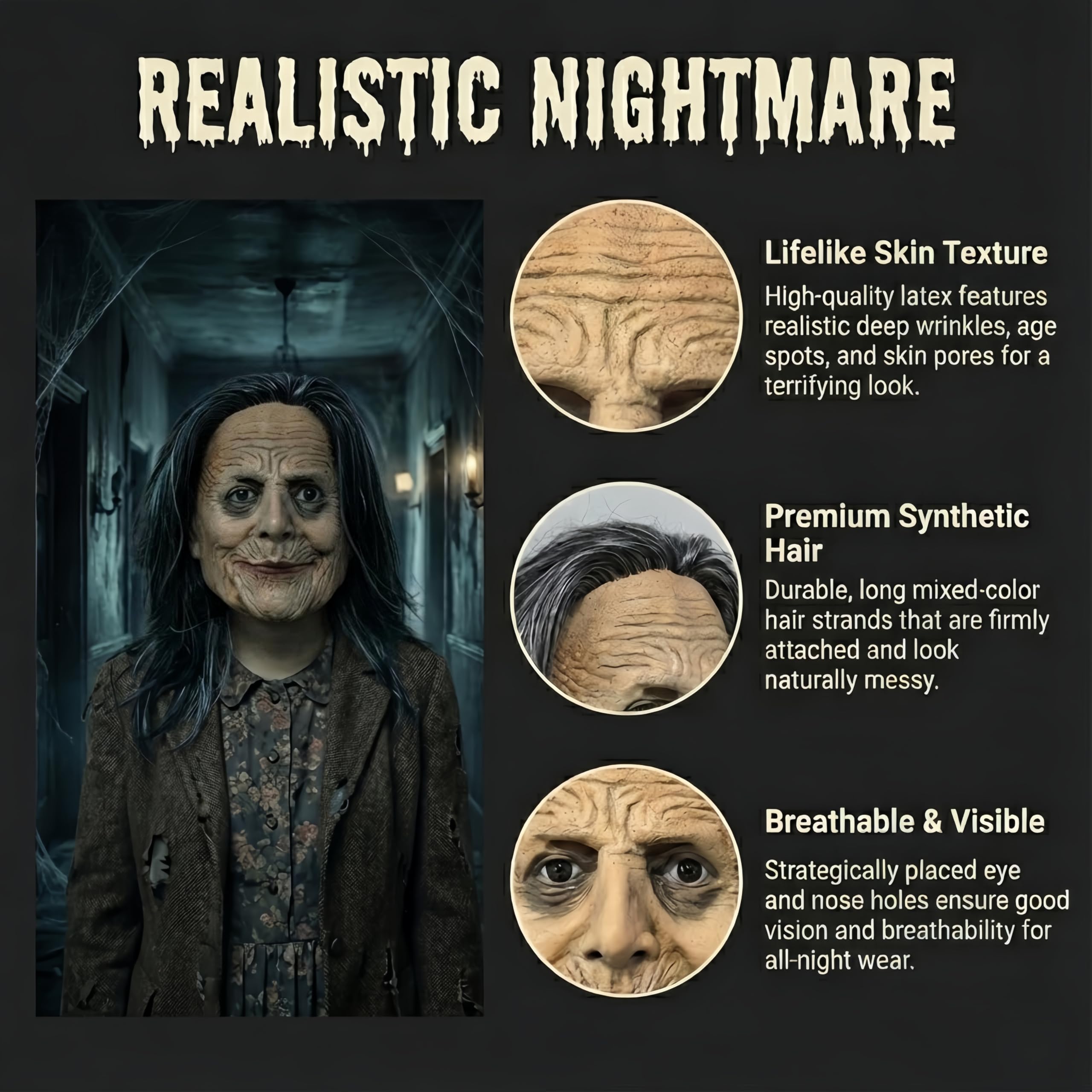 Halloween Old Woman Costume Mask - Image 3