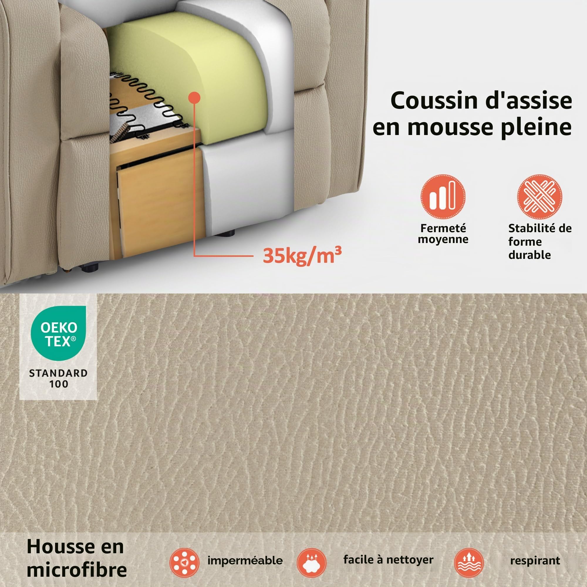 M MCombo Fauteuil TV 4 Moteurs avec Aide à la montée, électrique, Lombaire et Appui-tête réglables, zéro gravité 165°, Massage et Chauffage 7558 (Microfibre, Beige-Brun)