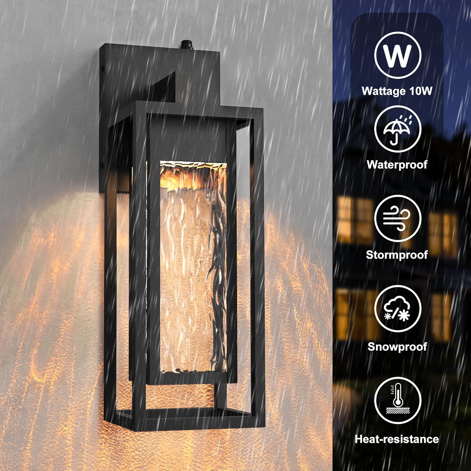 𝟏𝟓𝐈𝐍𝐂𝐇 LED Outdoor Light Fixture, Dusk to Dawn Outdoor Lighting with Rippled Glass, Outdoor Wall Lights Waterproof Porch Lights, Modern Outside Wall Lantern for Porch Patio Garage