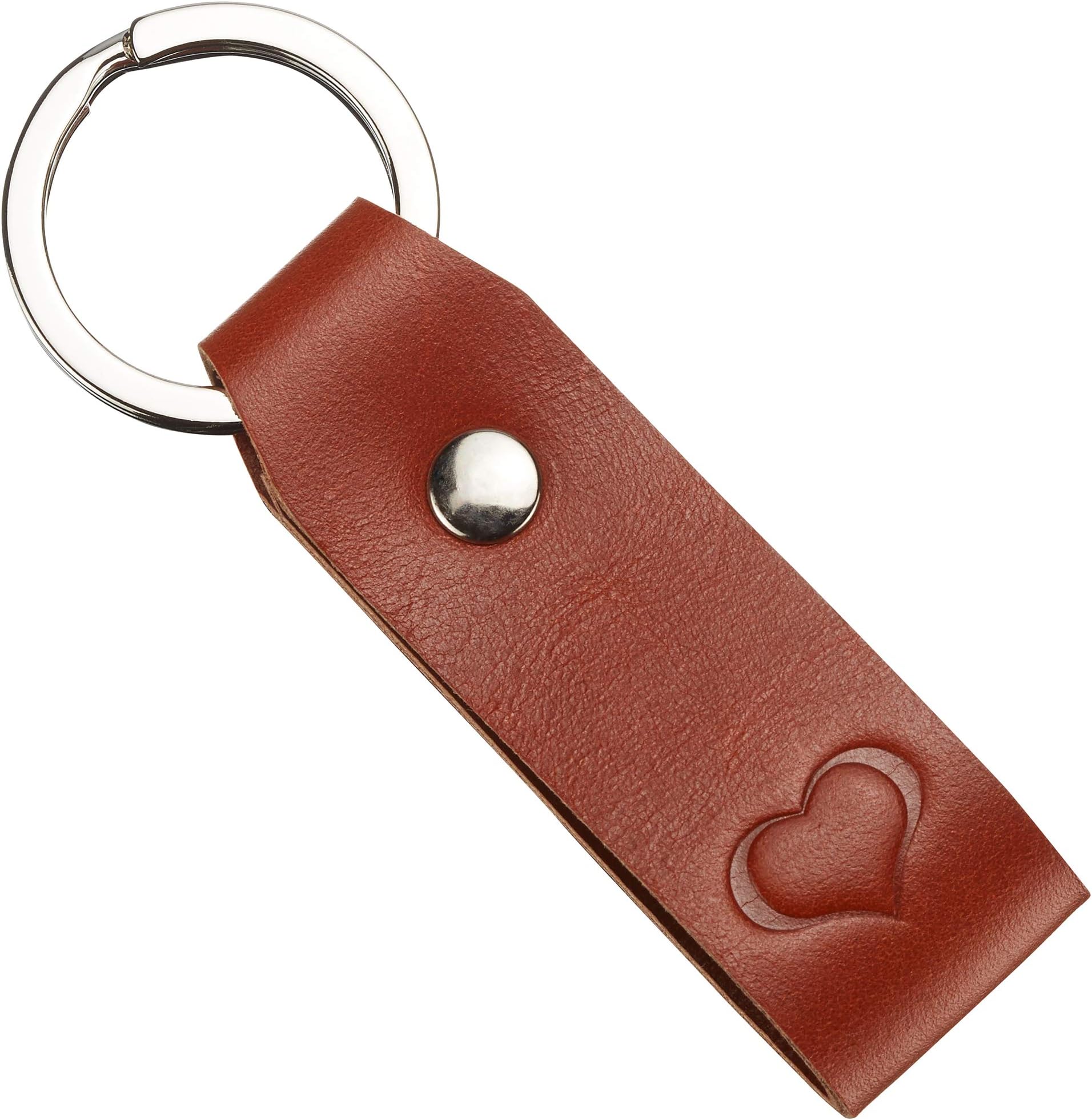 KAVAJ Genuine Leather Key Chain Prague Heart Cognac Brown with Engraving, Gift Idea for Women and Men, Boyfriend, Girlfriend, Birthday, Wedding Gift, Anniversary Key Ring