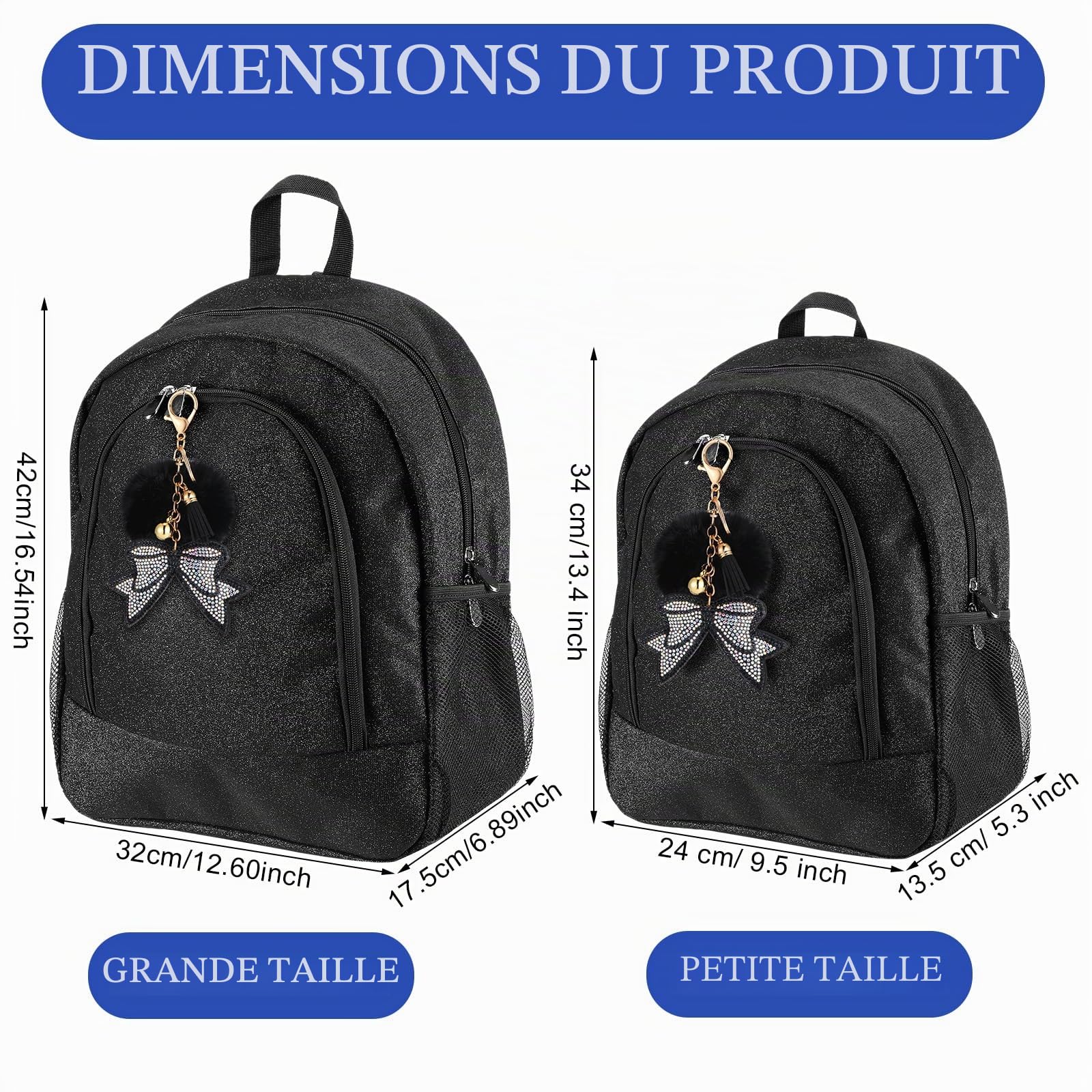 Noveread Cheer Backpack with Cheer Bow Keychain Cheerleading Glitter Backpack Cheerleaders Gift Cheer Bags for Sport