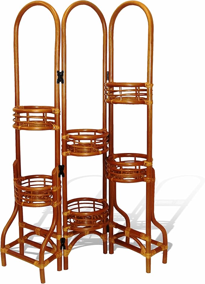 6 Tier Natural Rattan Wicker Plant Flower Stand Colonial