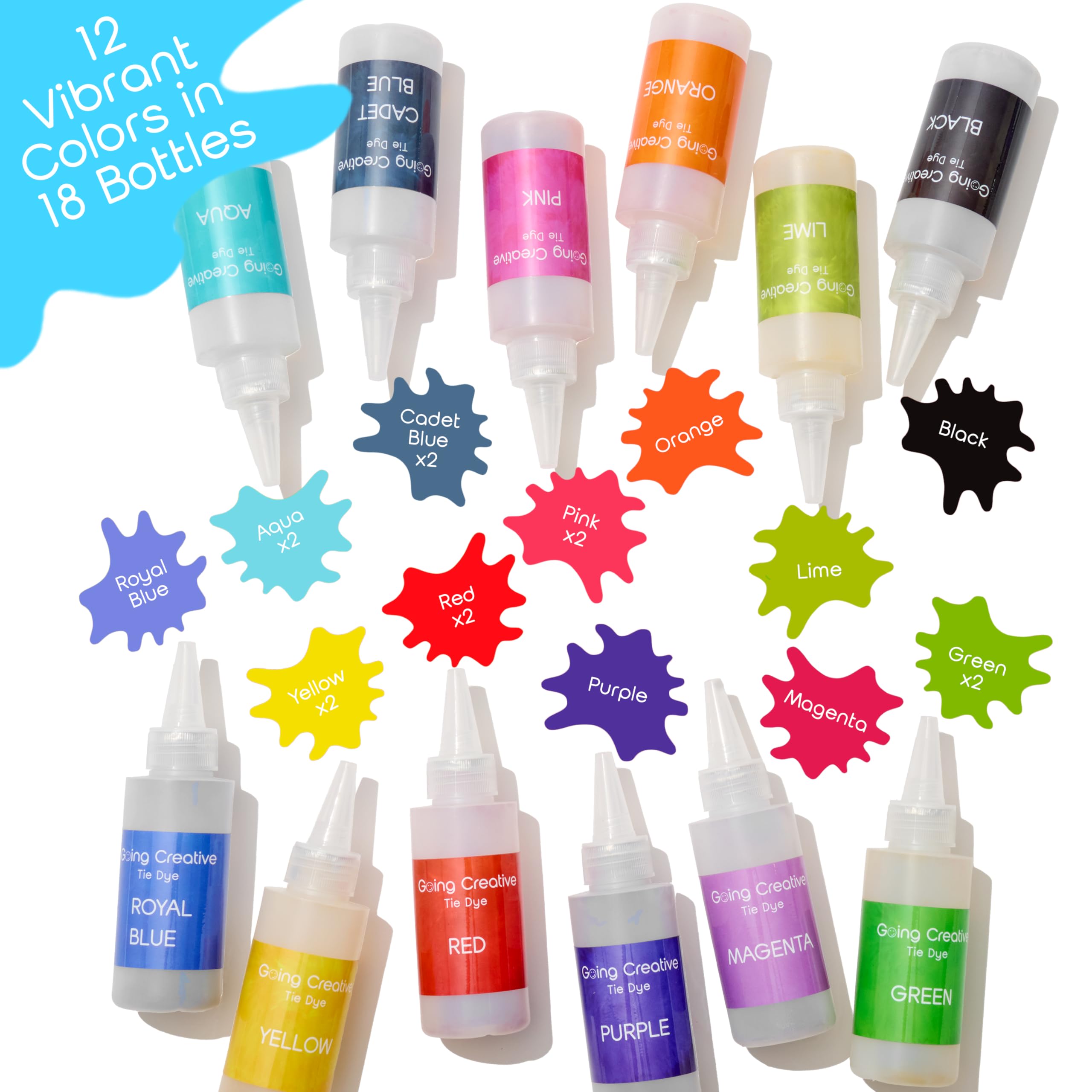 Going Creative All-in-One Tie Dye Kit - Tie Dye Party Pack with 12 Colors in 18 Pre-Filled Bottles, Gloves, Rubber Bands & More - Top Arts and Crafts for Kids 4 & Up - Large Groups - Image 3